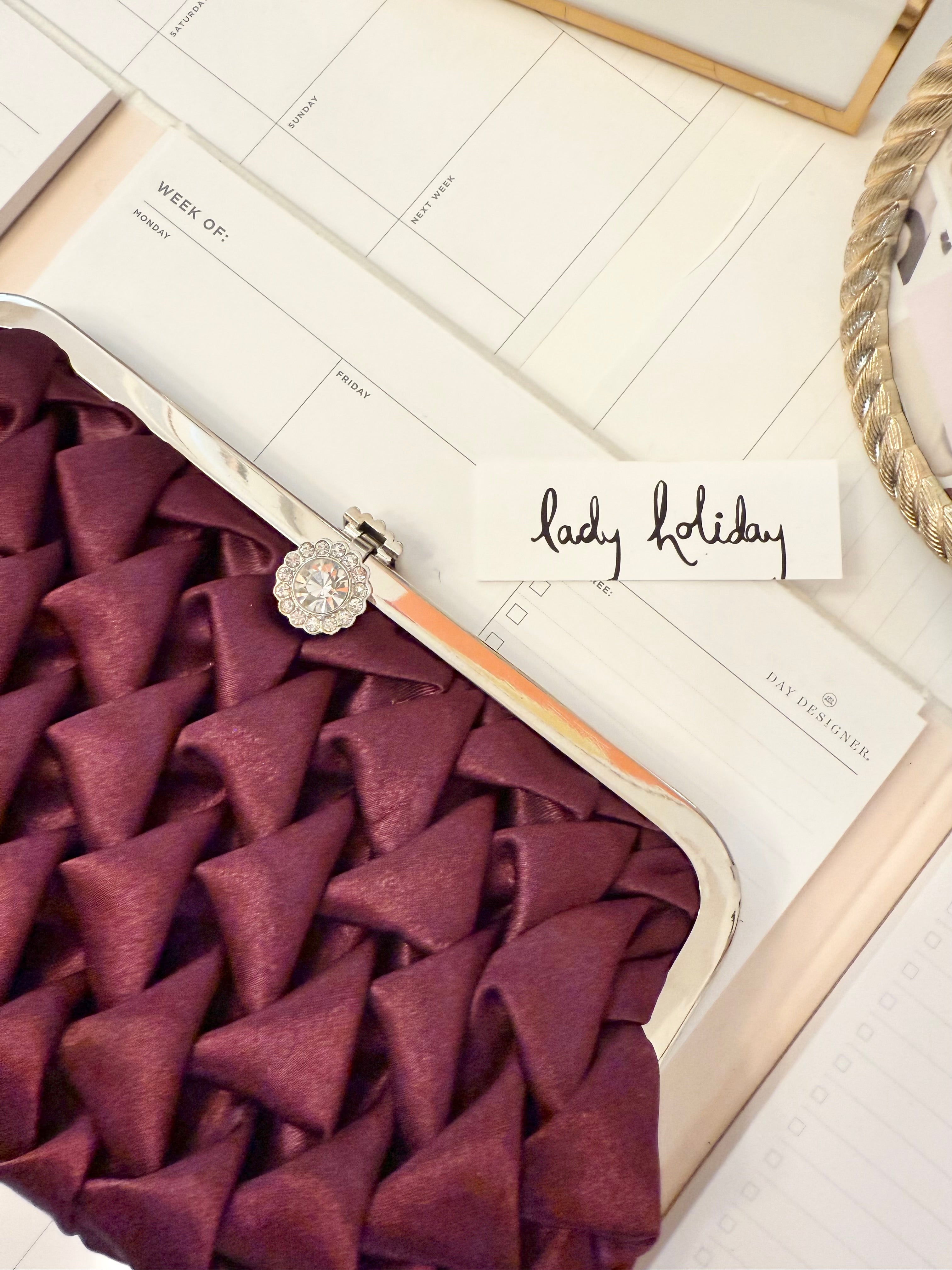 The most divine satin evening bag with extraordinary glass clasp...