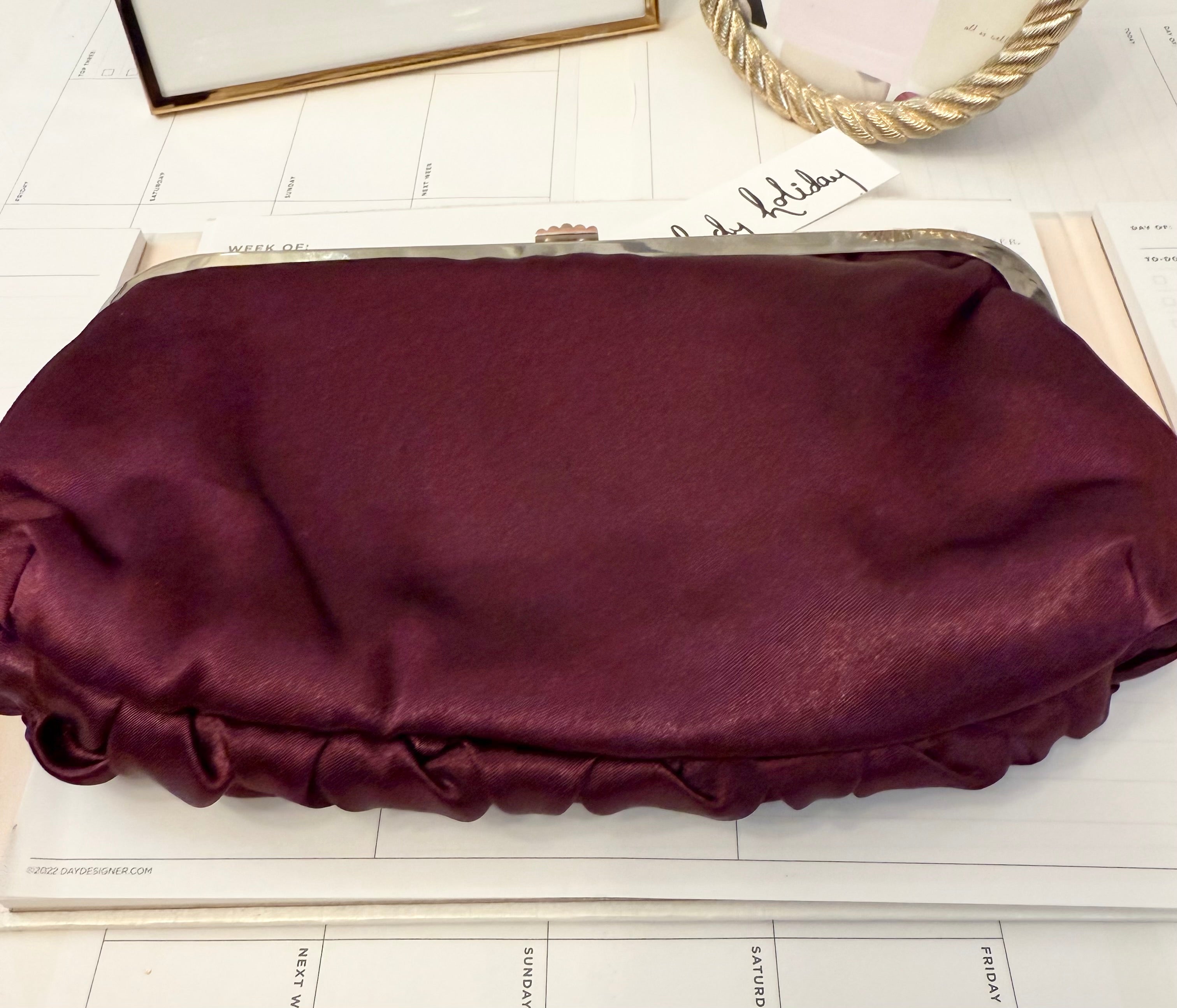 The most divine satin evening bag with extraordinary glass clasp...
