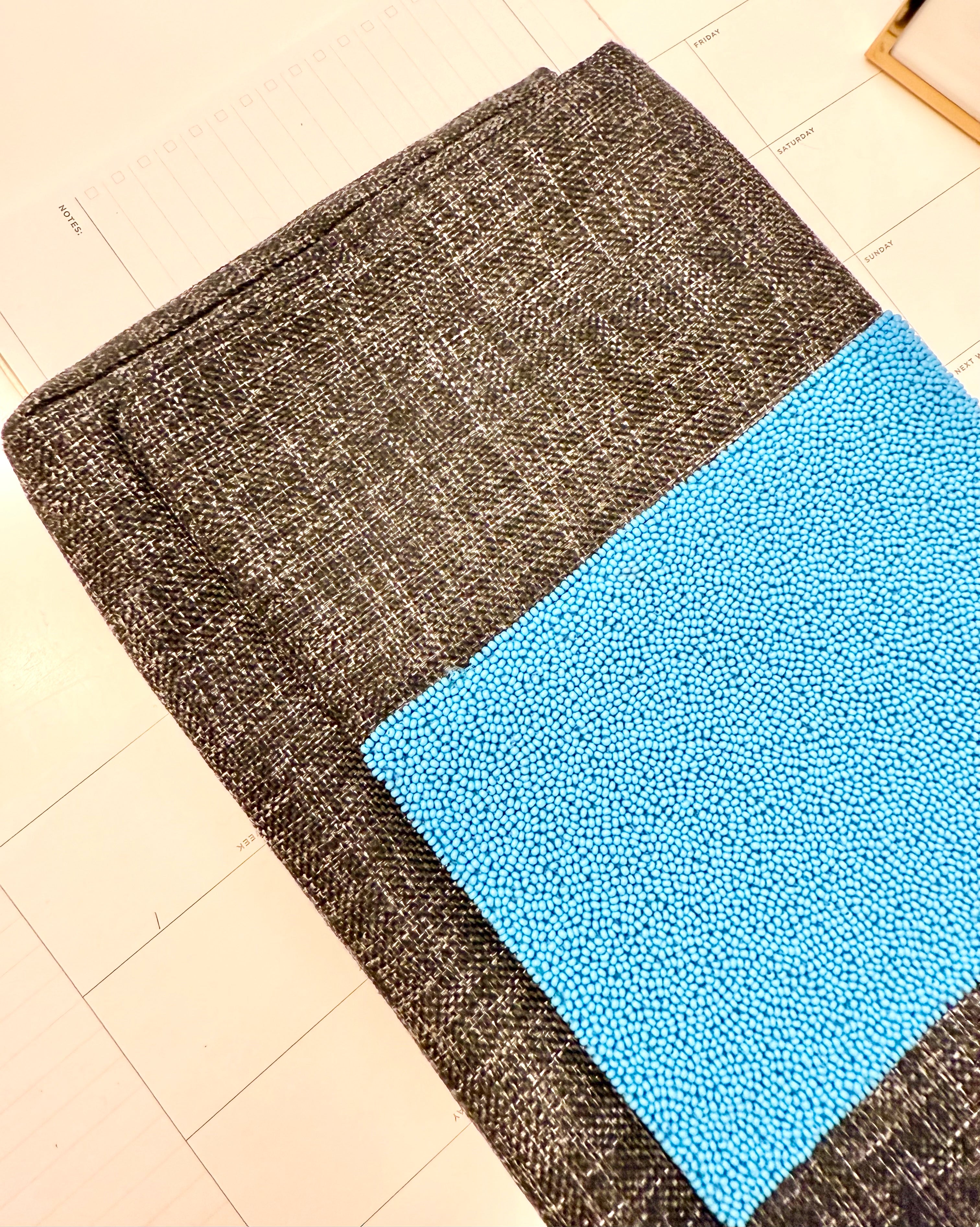 The most classy summery linen clutch adorned with blue glass beads... so feminine!