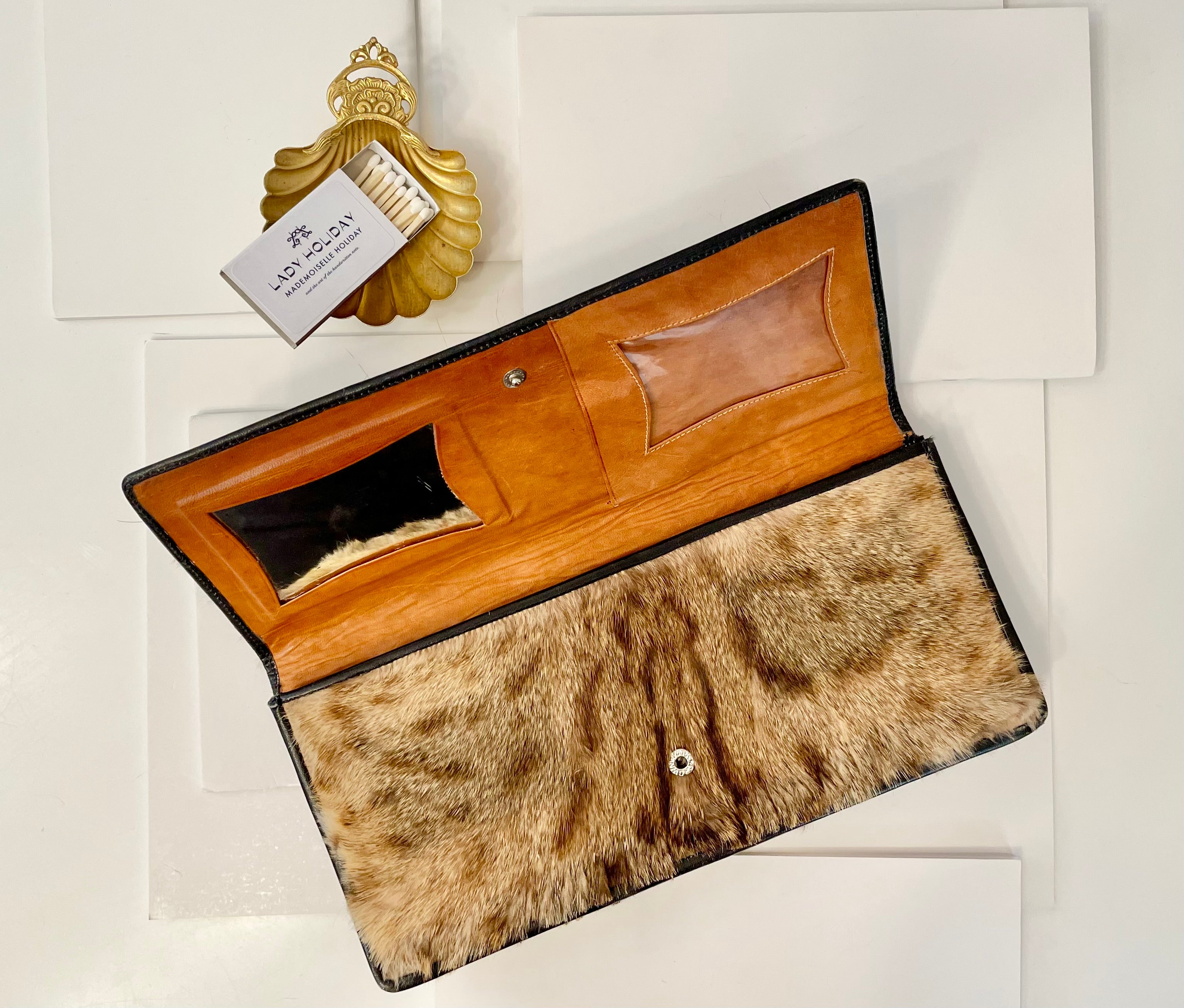 1960's lovely genuine fur leopard print clutch bag... so classy