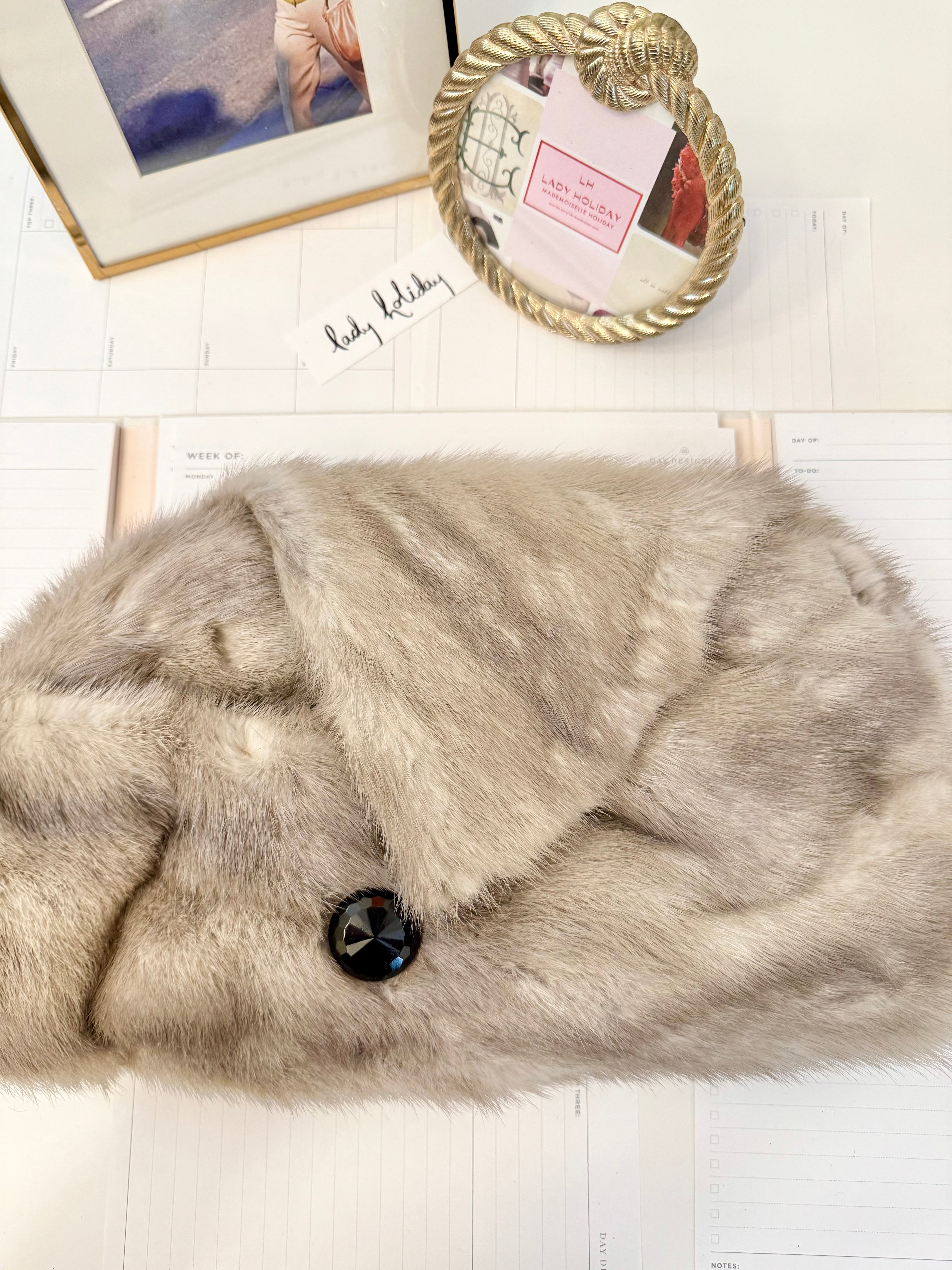 Vintage handmade gray mink clutch bag.... so unique