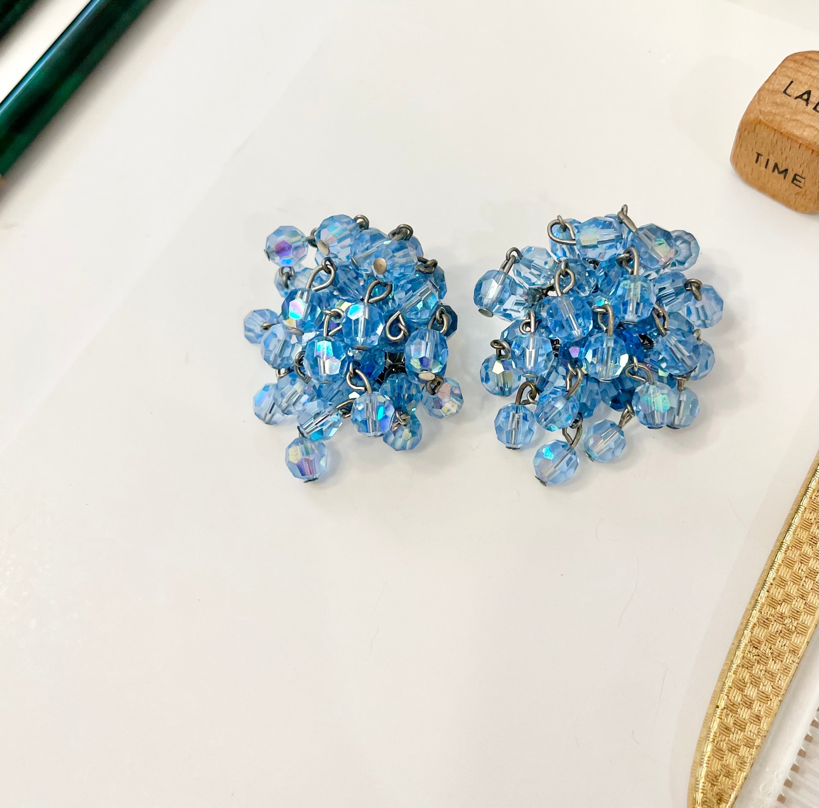 1960's blue crystal Cha Cha earrings so divine!