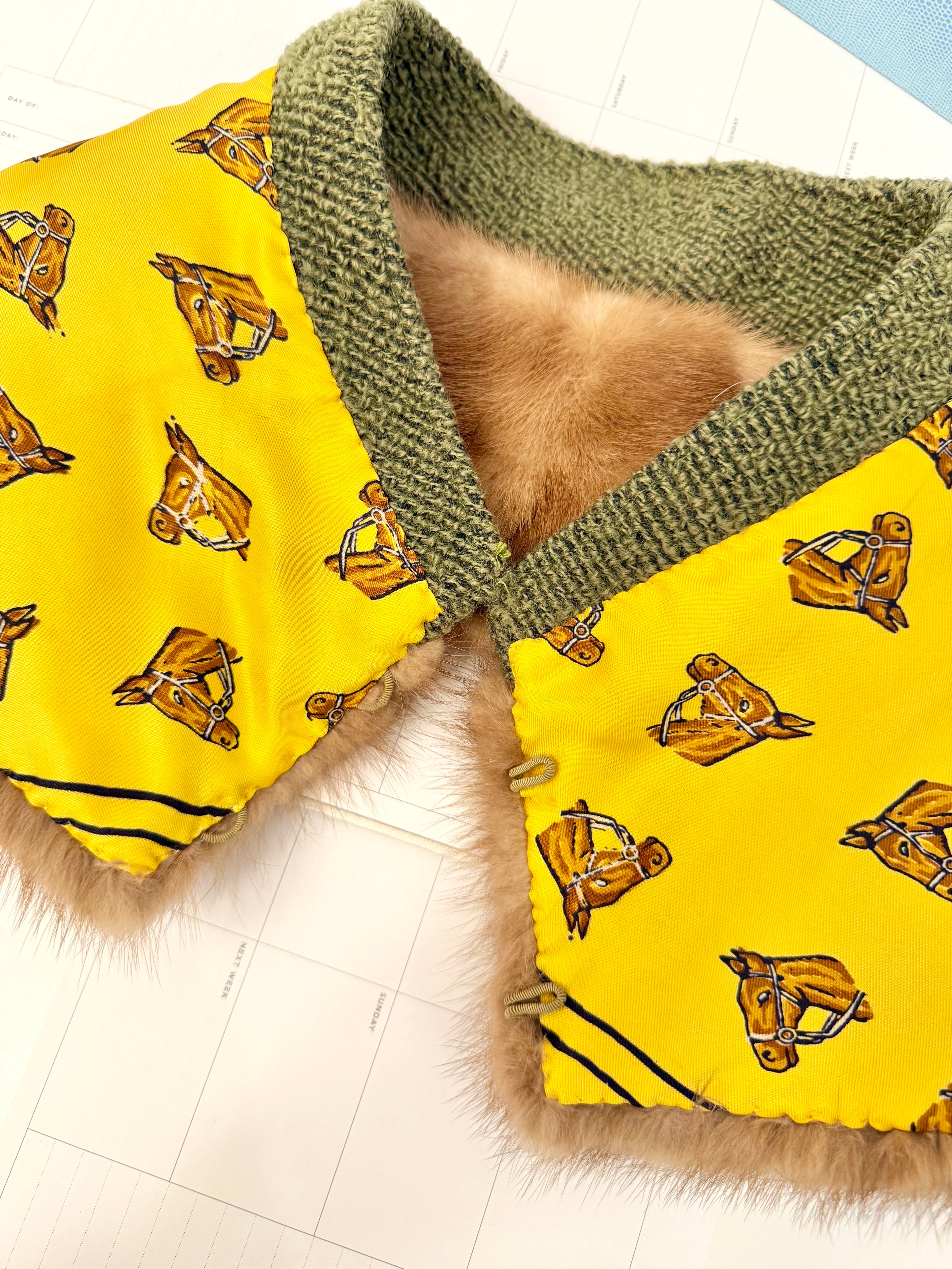 The most classy Mink lined vintage equestrian fur shawl....