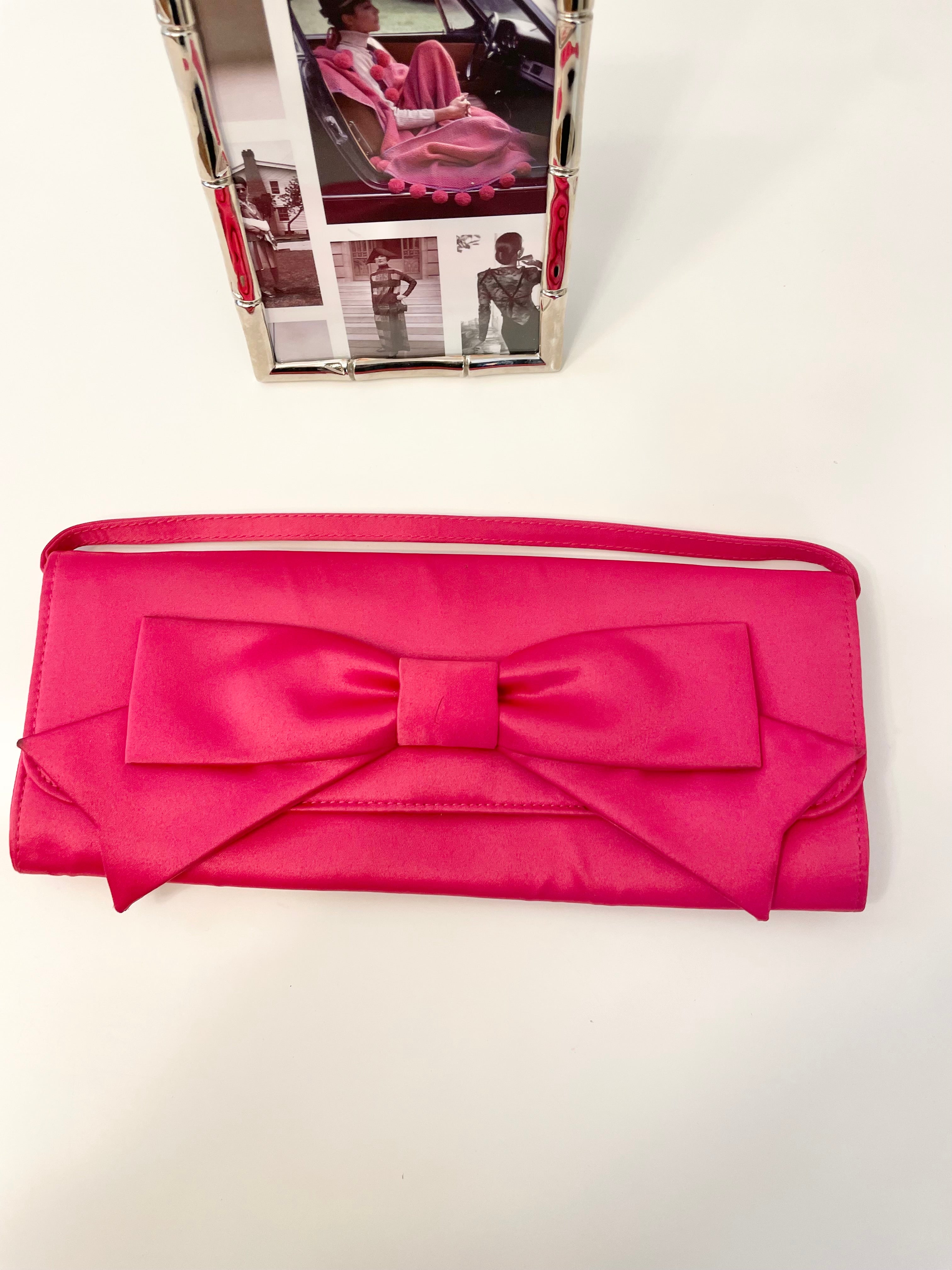 Flirty gal and her love of a classy pink bow bag!