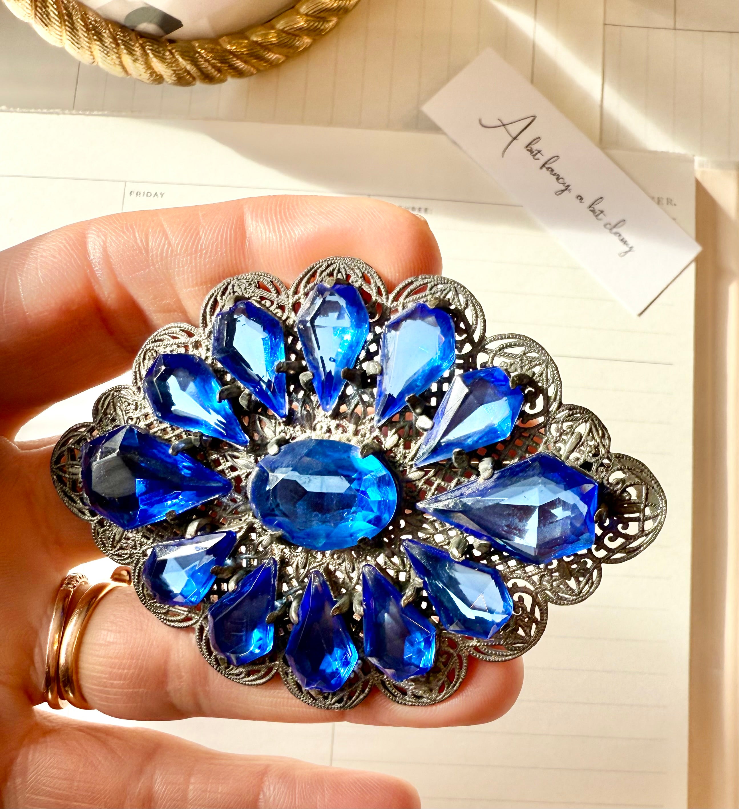 The most divine 1940's sapphire glass stunning brooch!