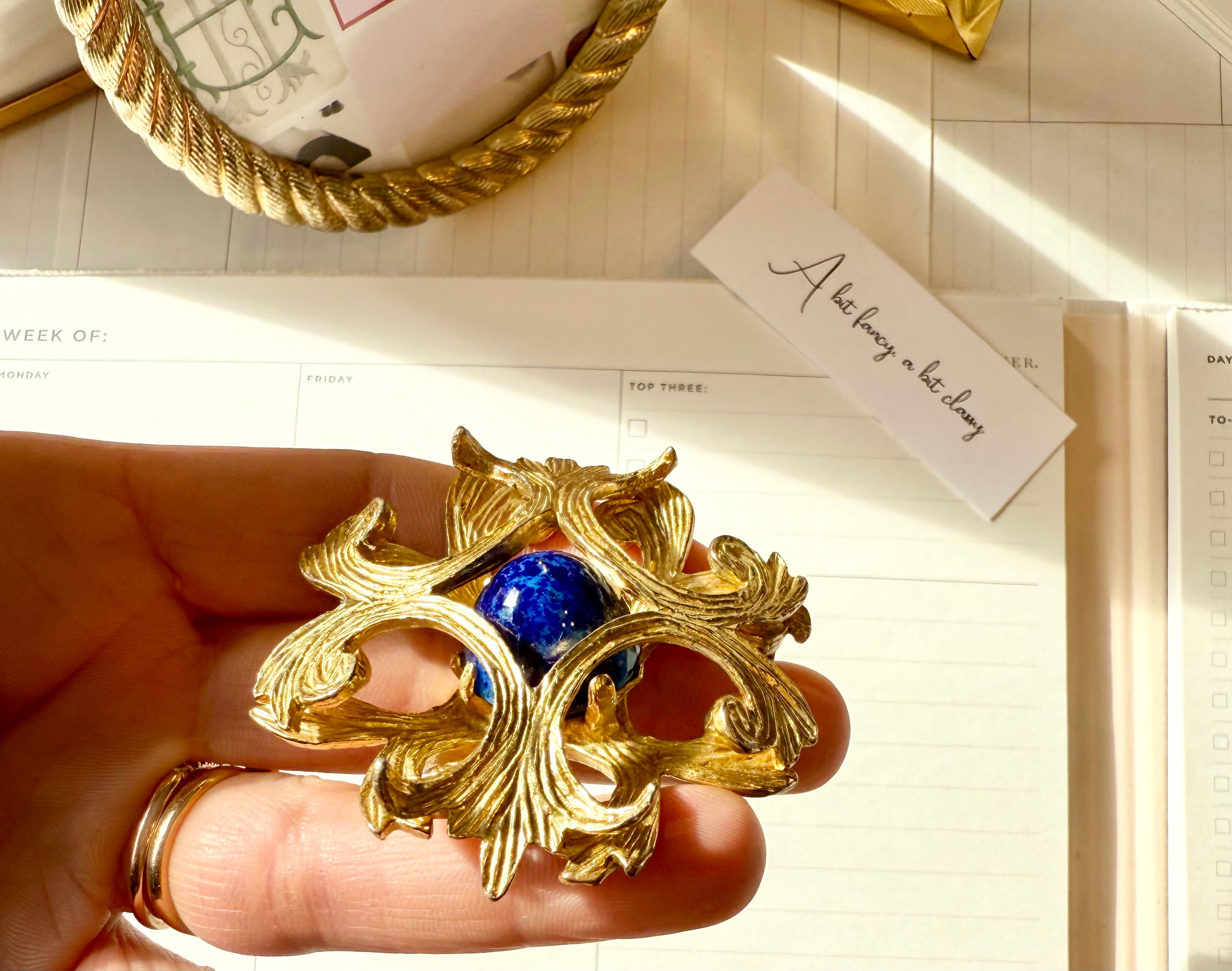 Regal, and classy Faux lapis Maltese cross brooch.... timeless