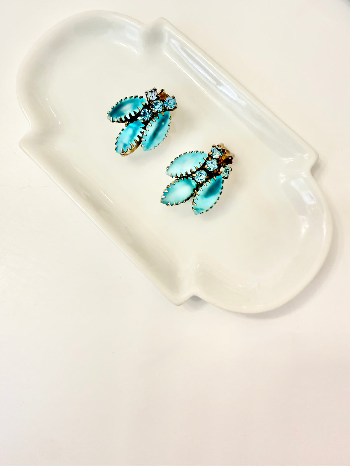 The most lovely 1960's aqua glass button earrings...