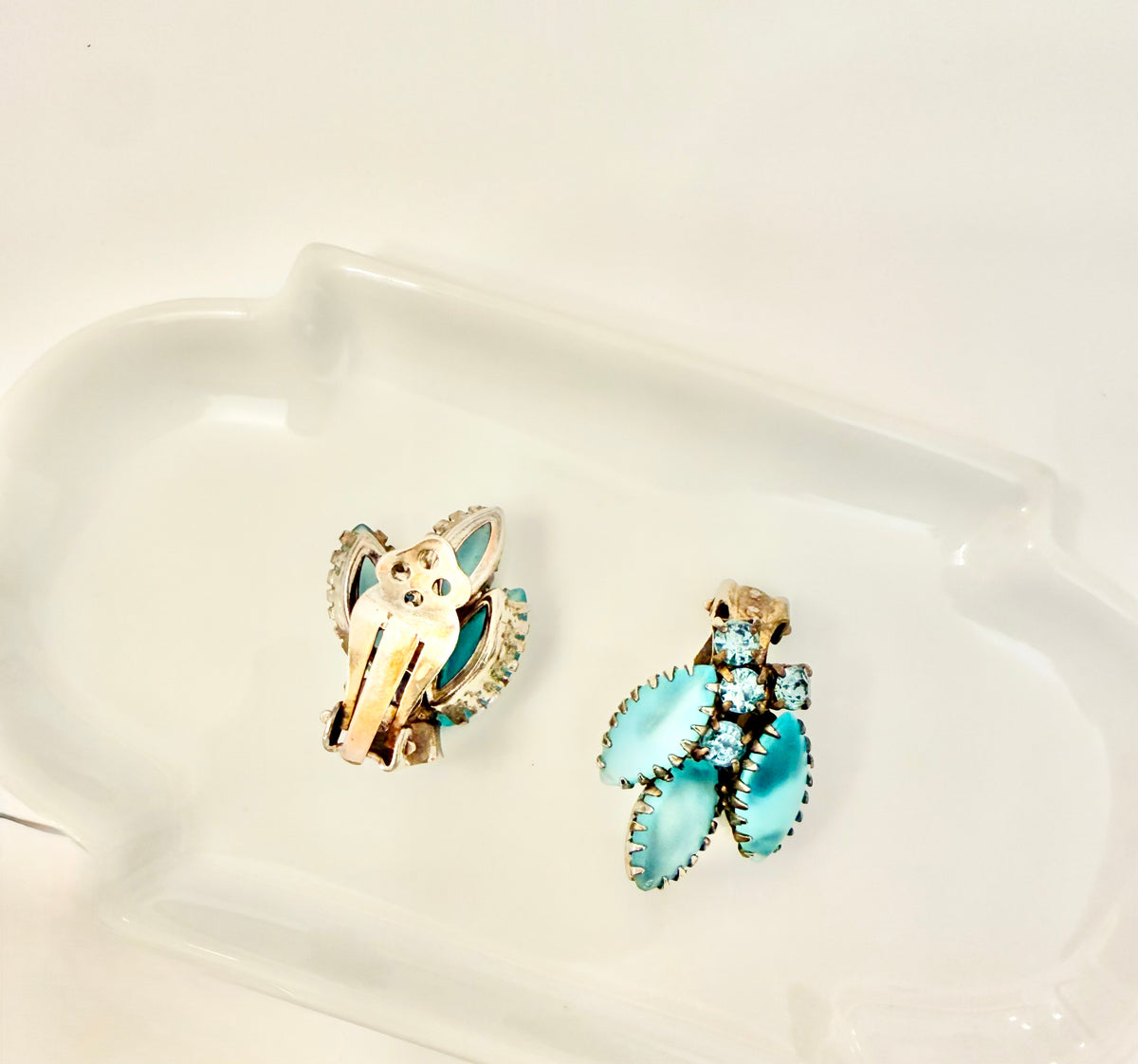 The most lovely 1960's aqua glass button earrings...