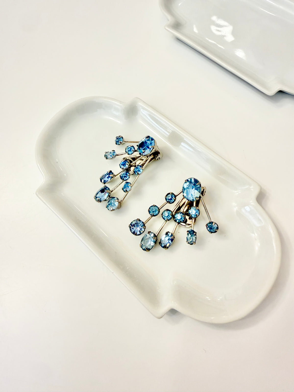 The most lovely 1960's powder blue glass ear climber earrings...
