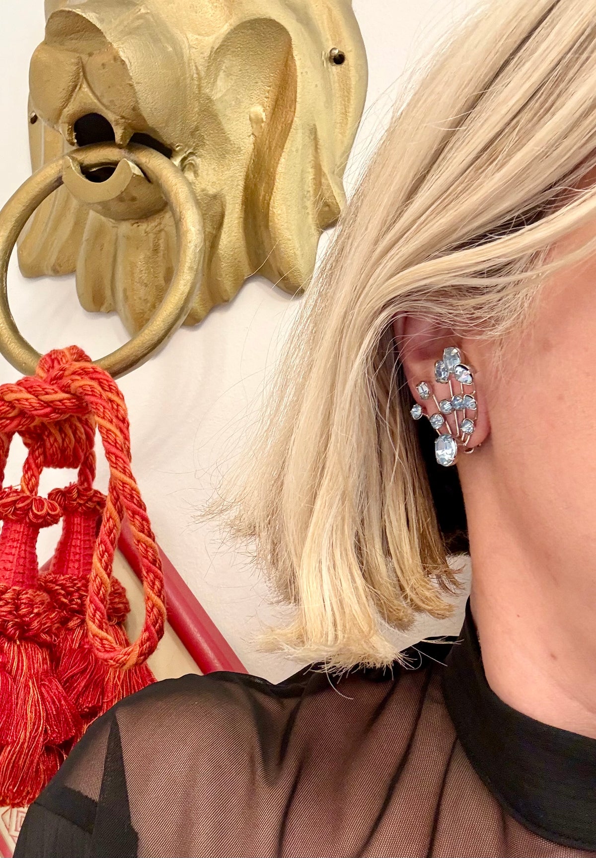 The most lovely 1960's powder blue glass ear climber earrings...