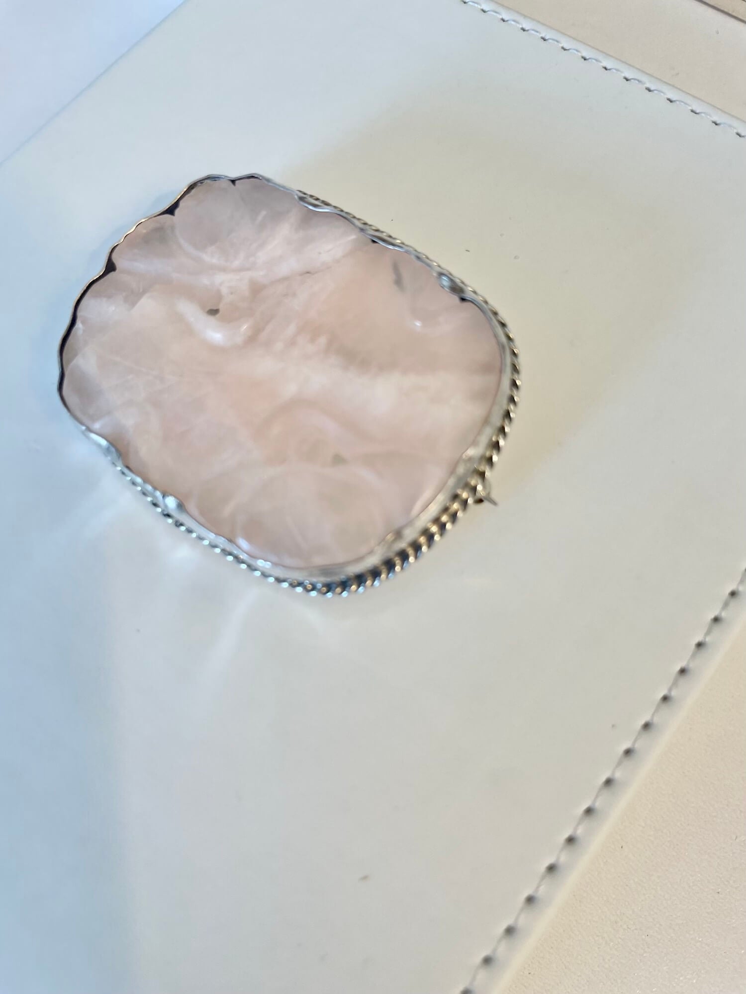 Vintage carved genuine rose quartz brooch