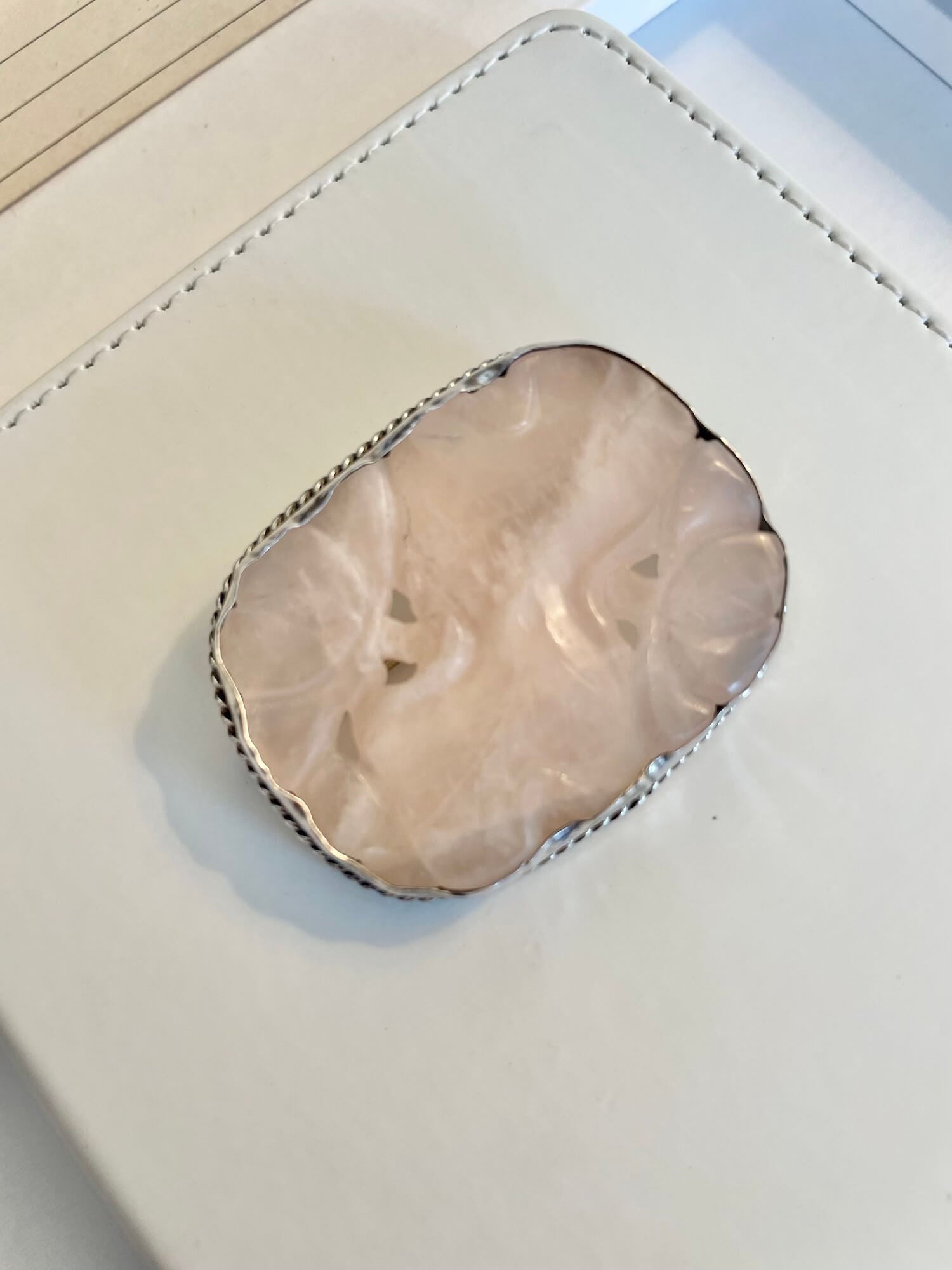 Vintage carved genuine rose quartz brooch