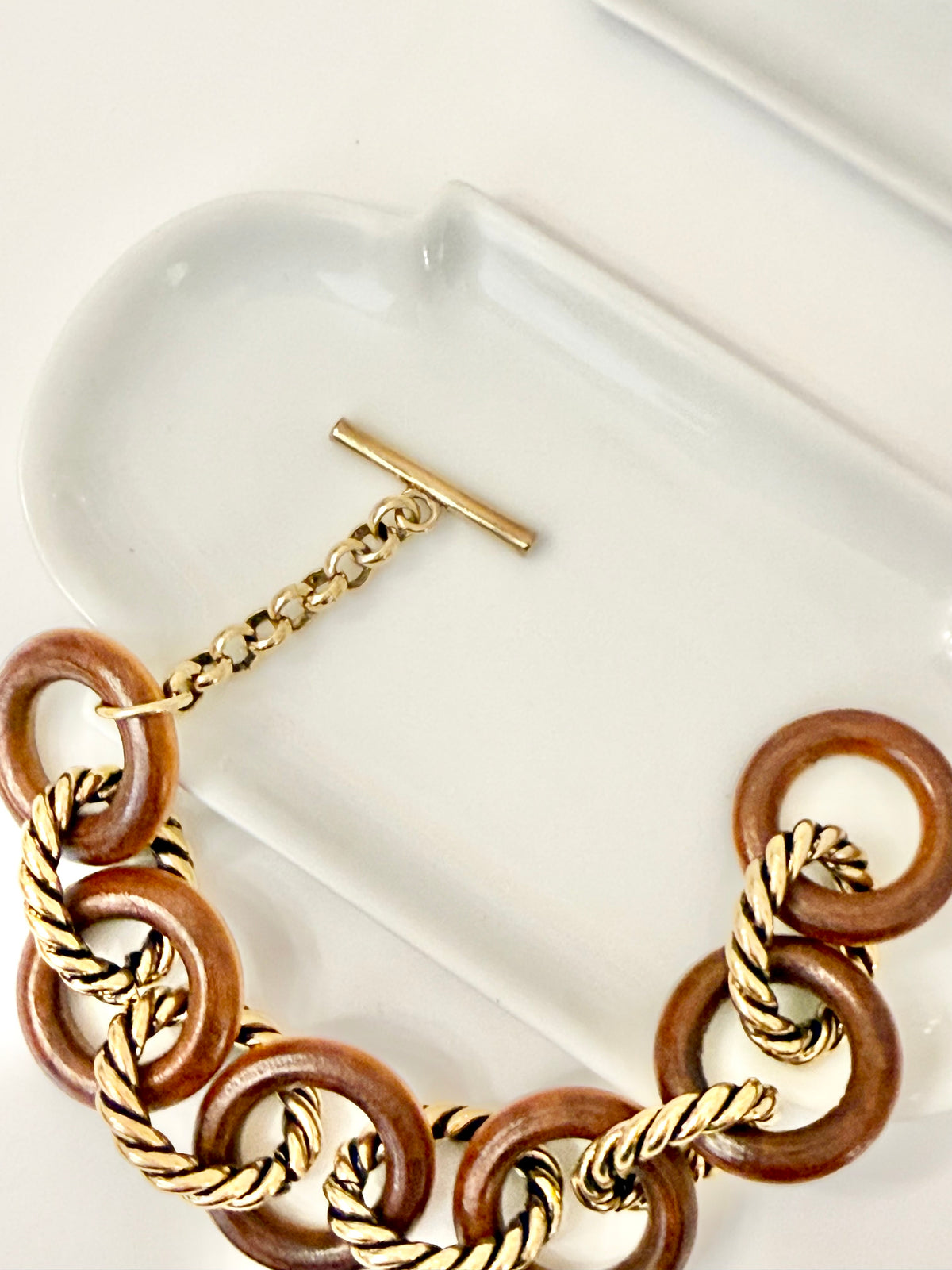 The most classy wood link bracelet with sassy toggle.