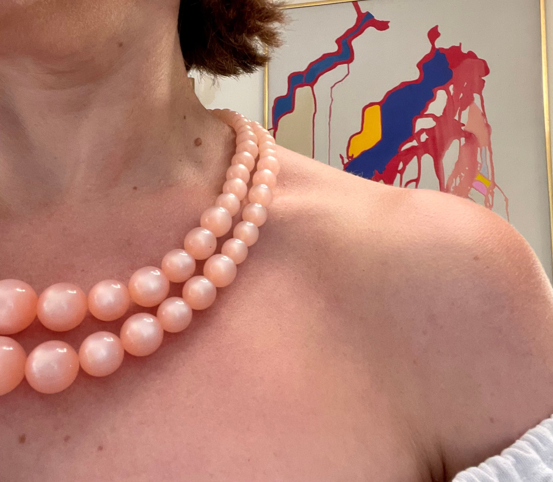 The most beautiful blush colored moon glow, classy double strand necklace...Oh so feminine