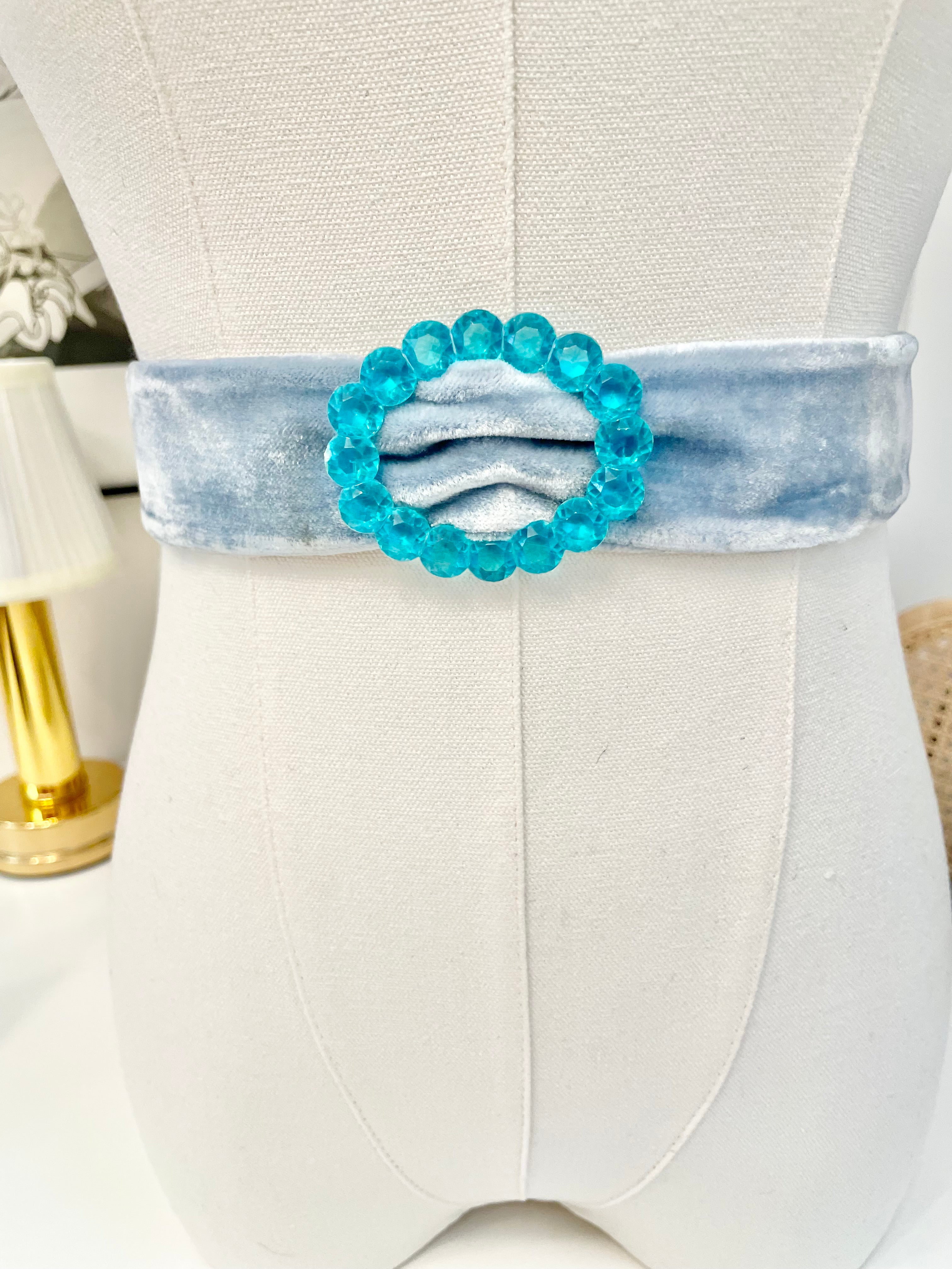 The most divine blue and aqua velvet dress belt!