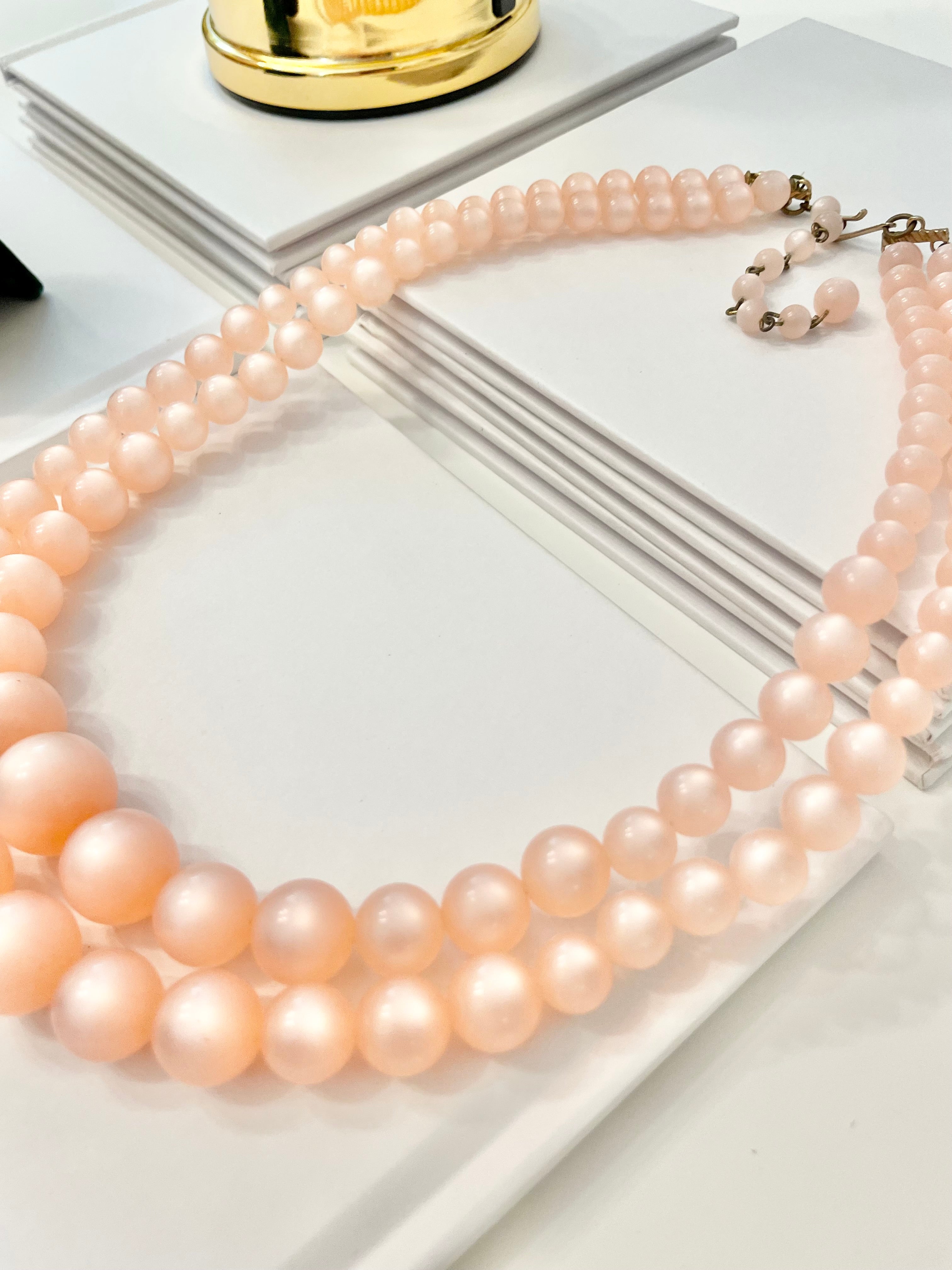 The most beautiful blush colored moon glow, classy double strand necklace...Oh so feminine