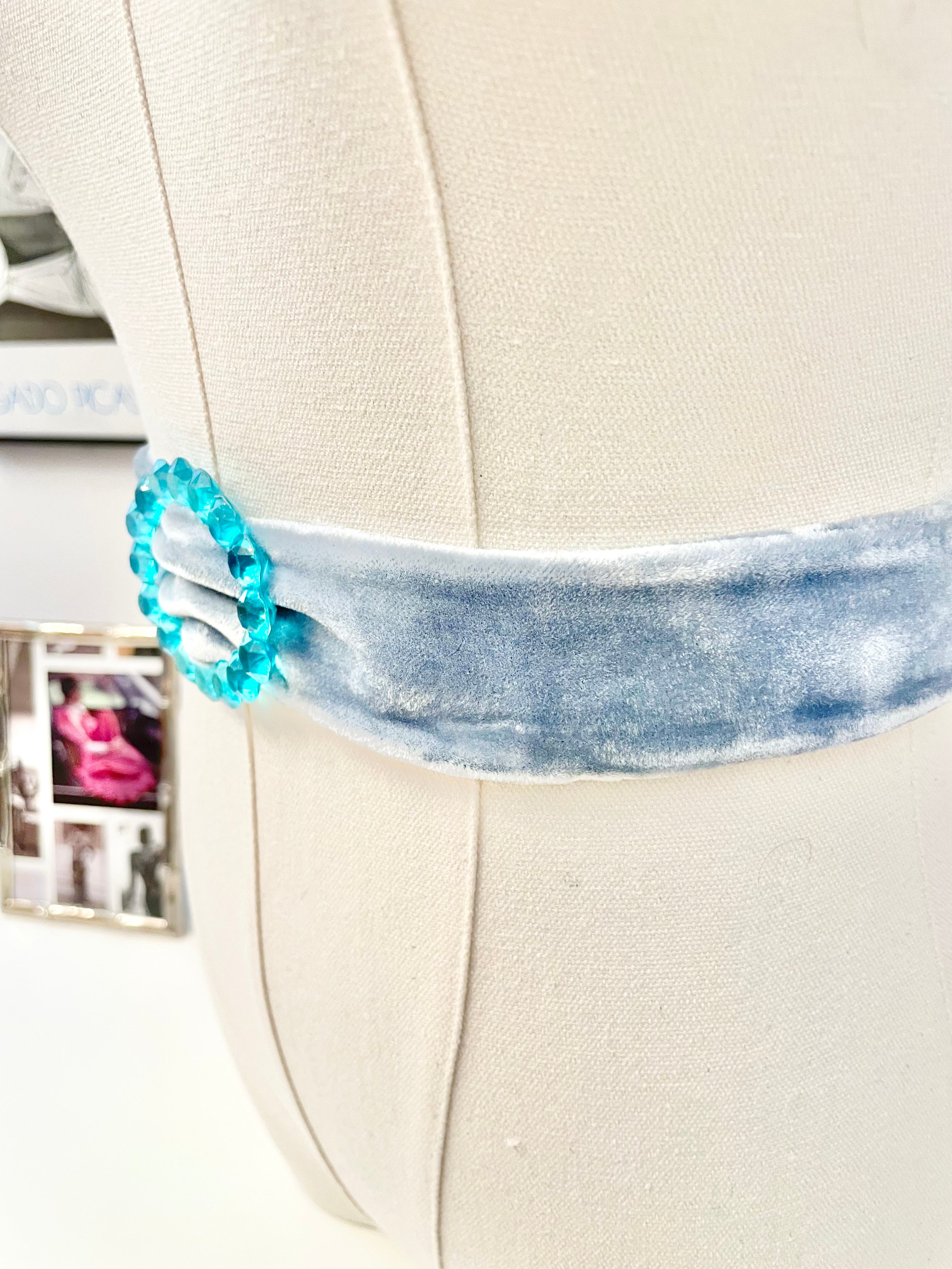 The most divine blue and aqua velvet dress belt!