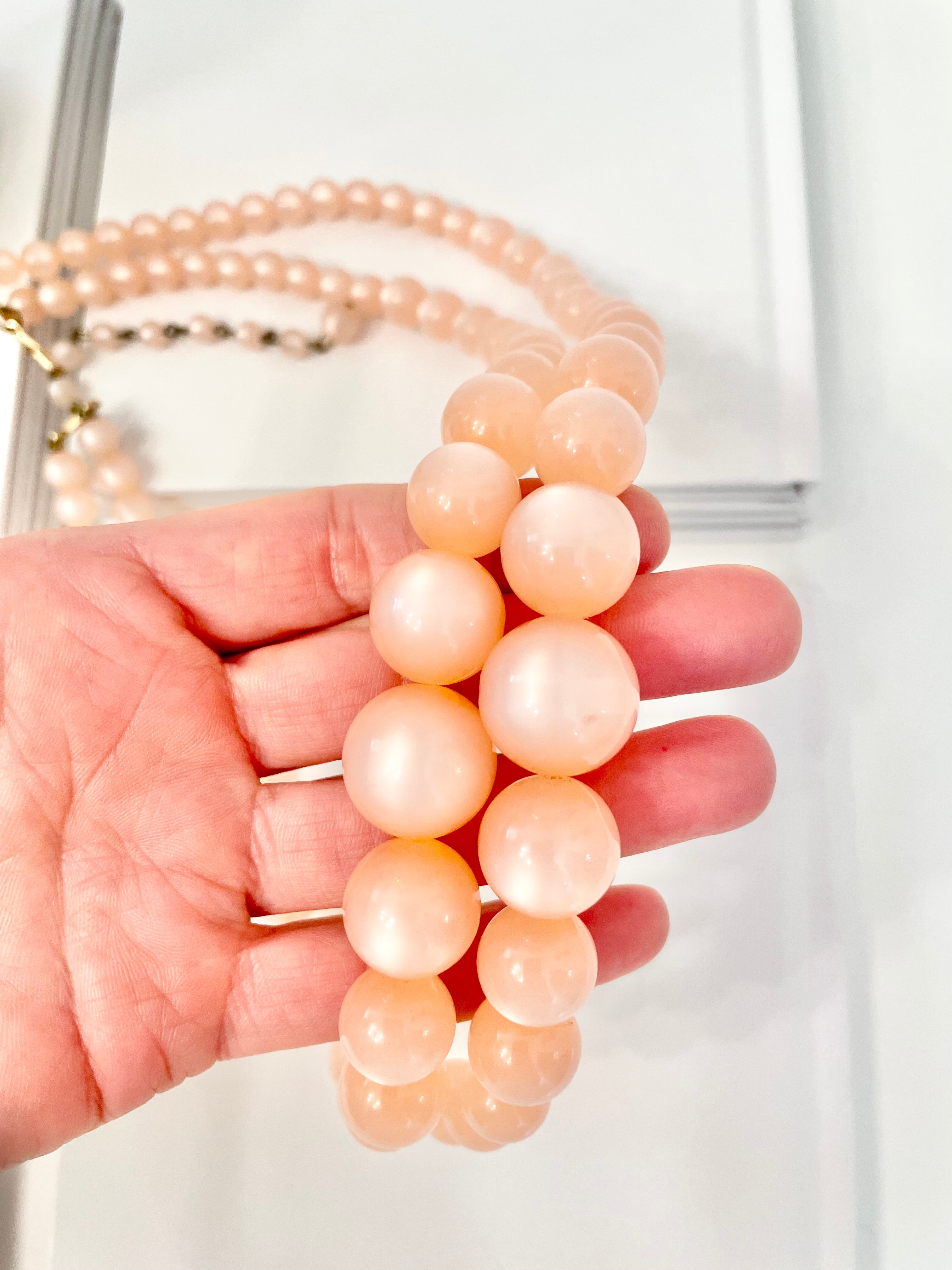The most beautiful blush colored moon glow, classy double strand necklace...Oh so feminine