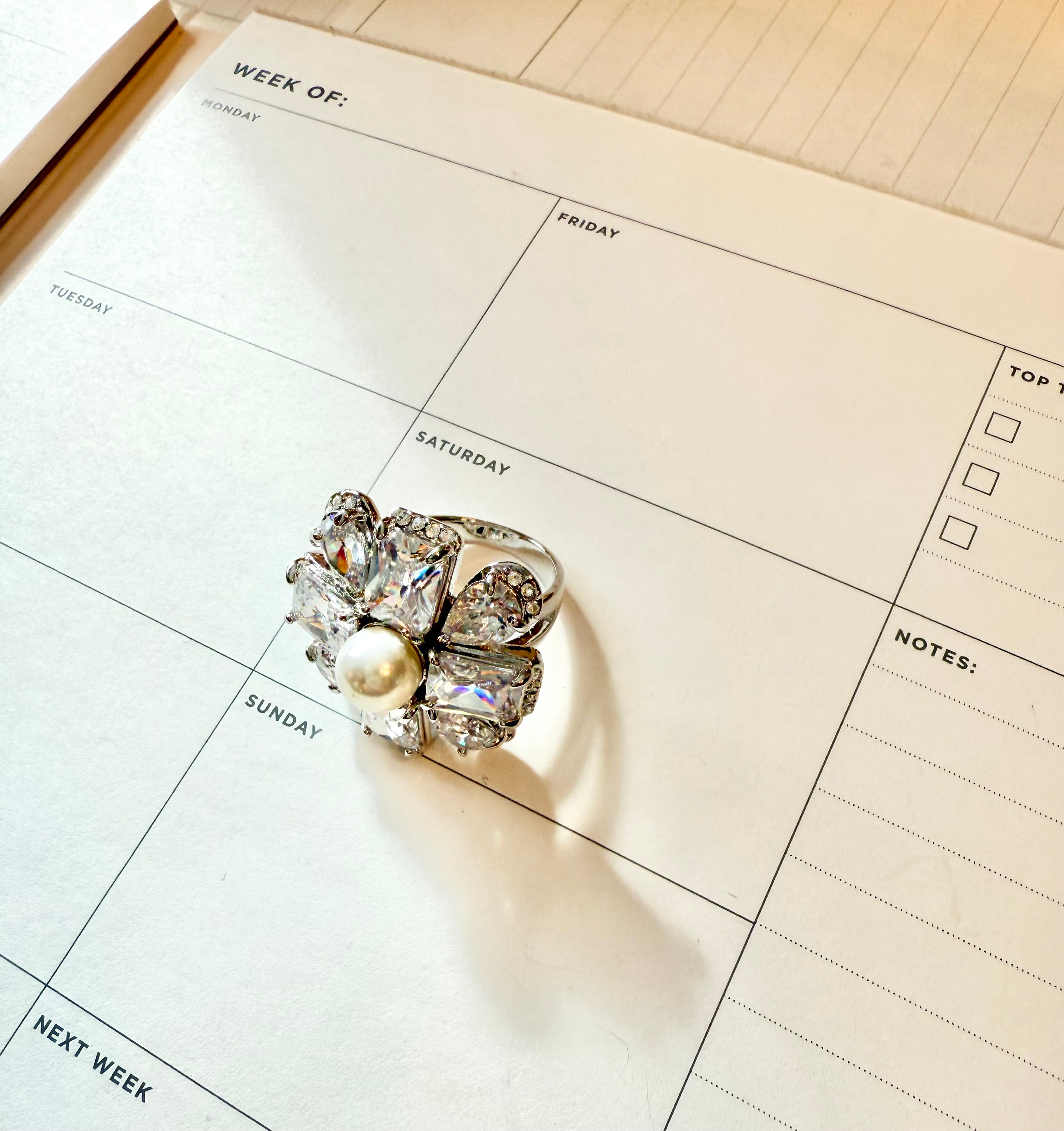 Truly lovely glass, and faux pearl cocktail ring...