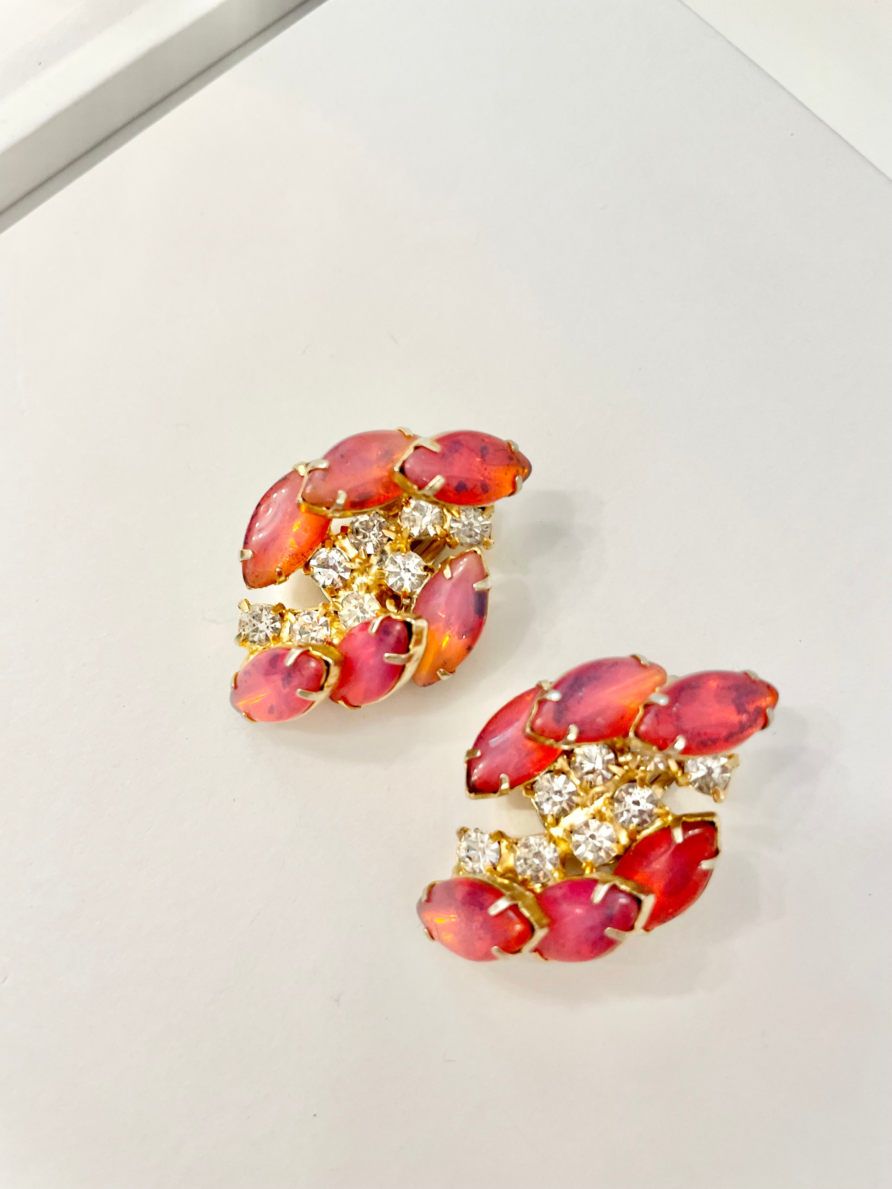 1960's made in France stunning pink glass cluster earrings.... so elegant