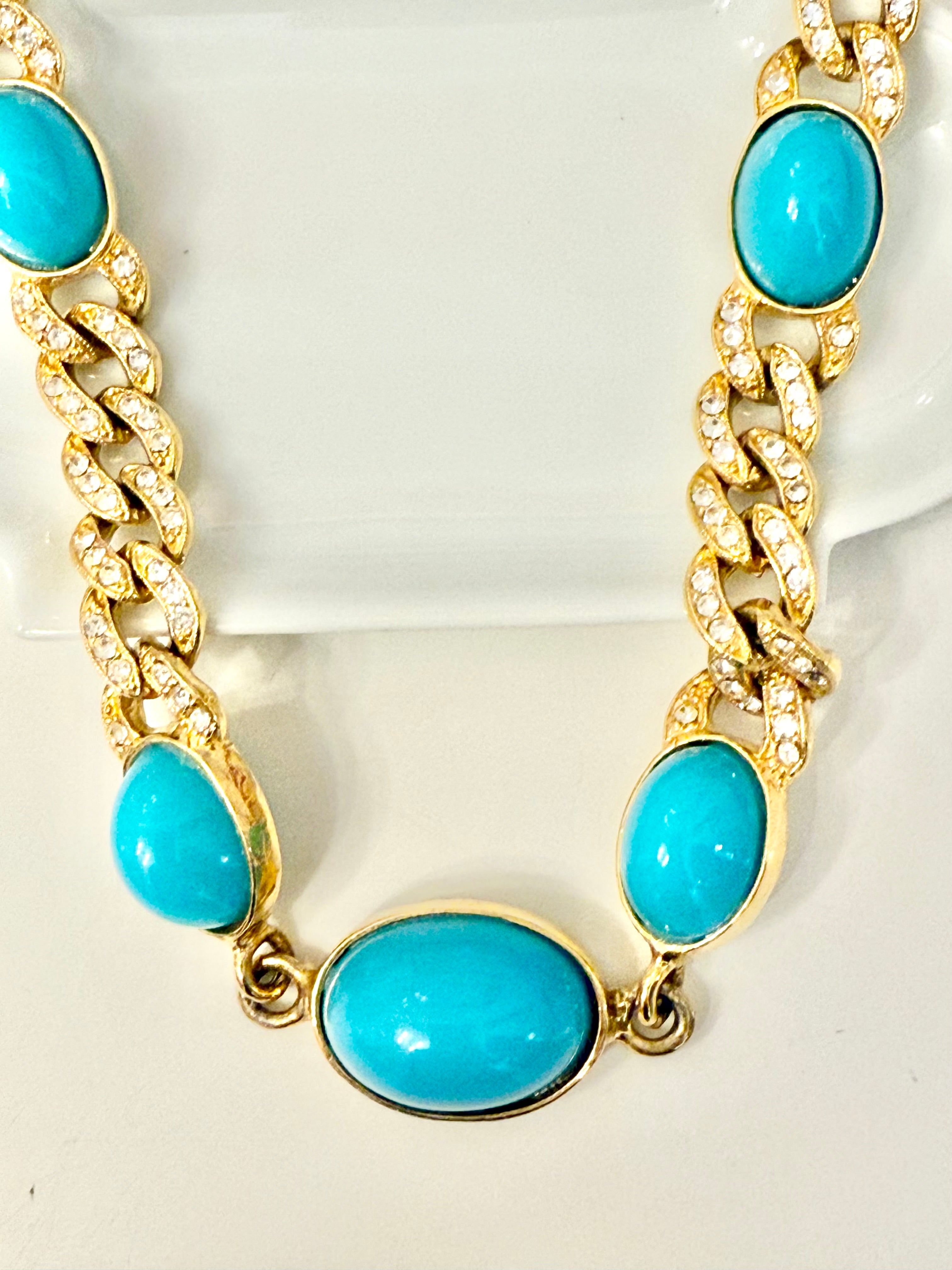 The socialite and her love of a classy gold and turquoise link necklace..