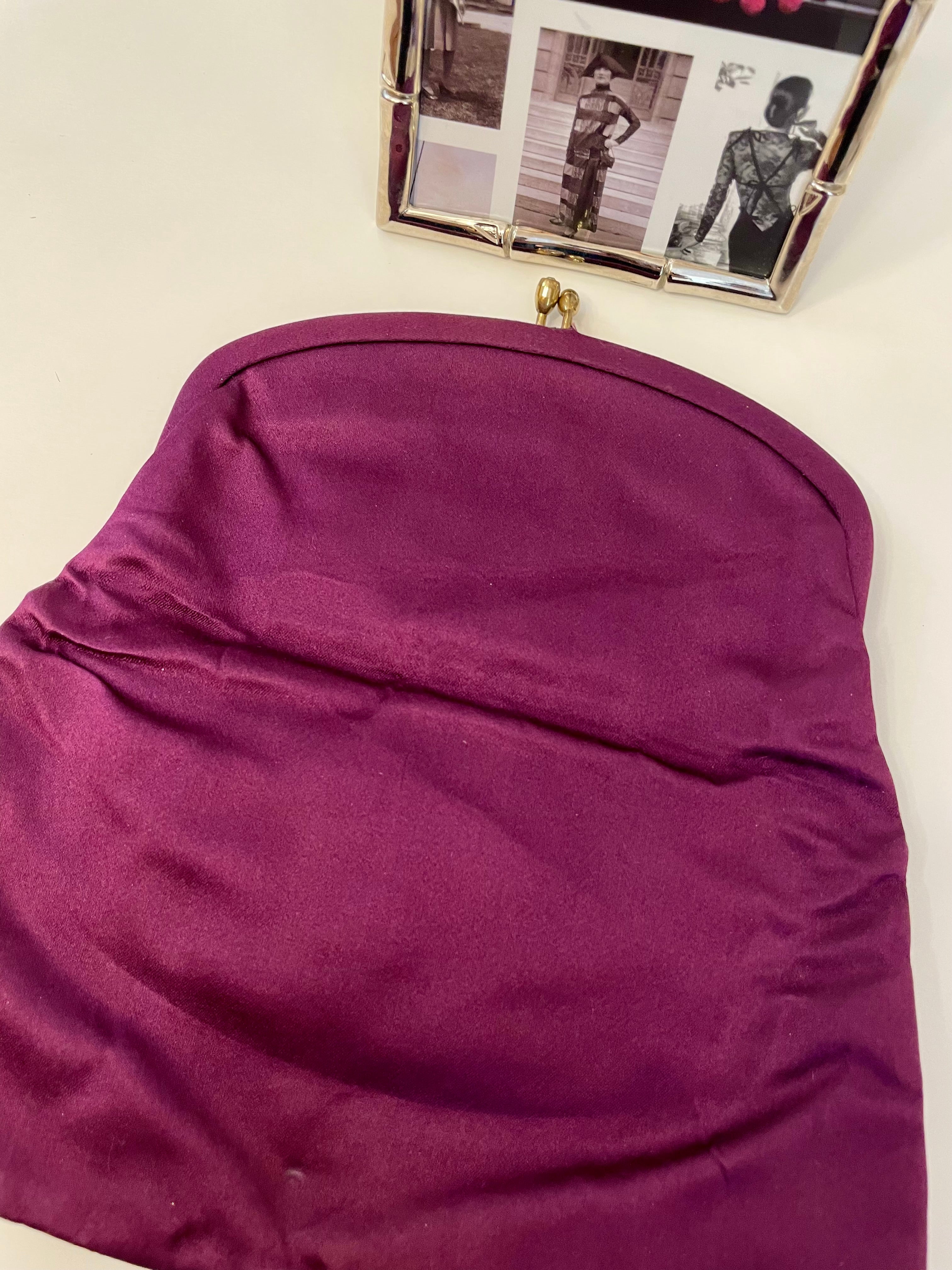1960's Saks Fifth Ave deep purple satin fold over bag... so delightful