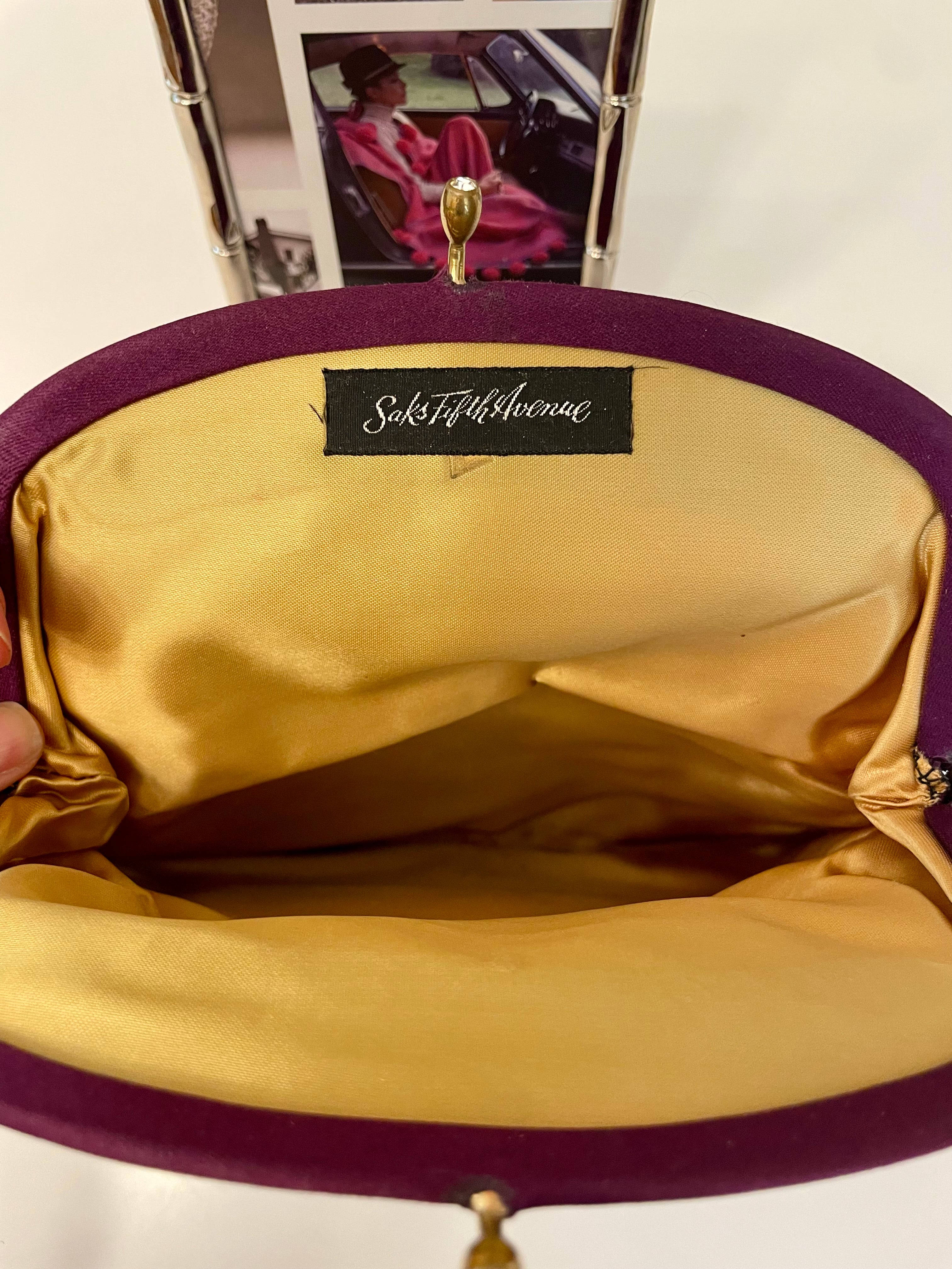 1960's Saks Fifth Ave deep purple satin fold over bag... so delightful