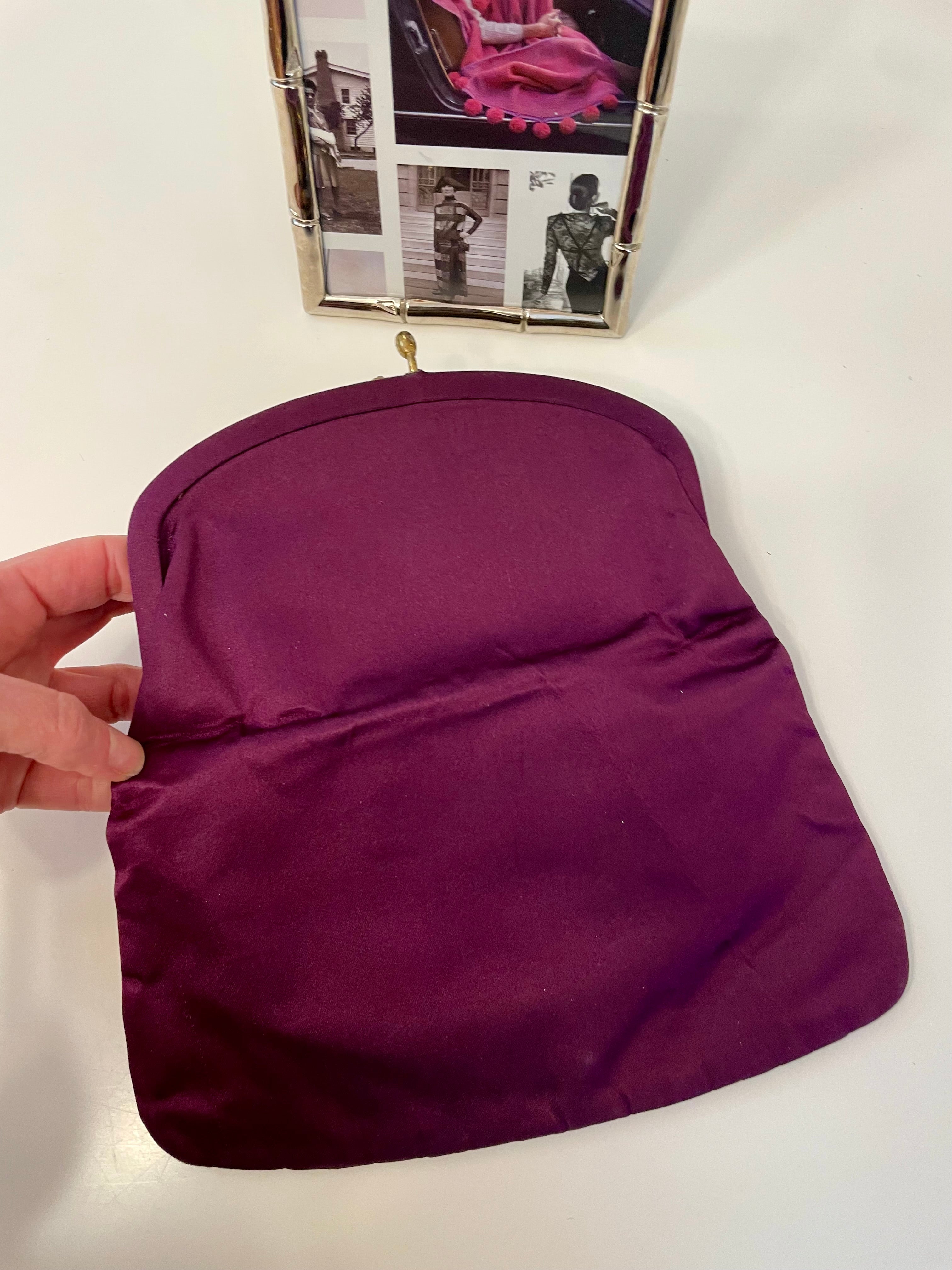 1960's Saks Fifth Ave deep purple satin fold over bag... so delightful