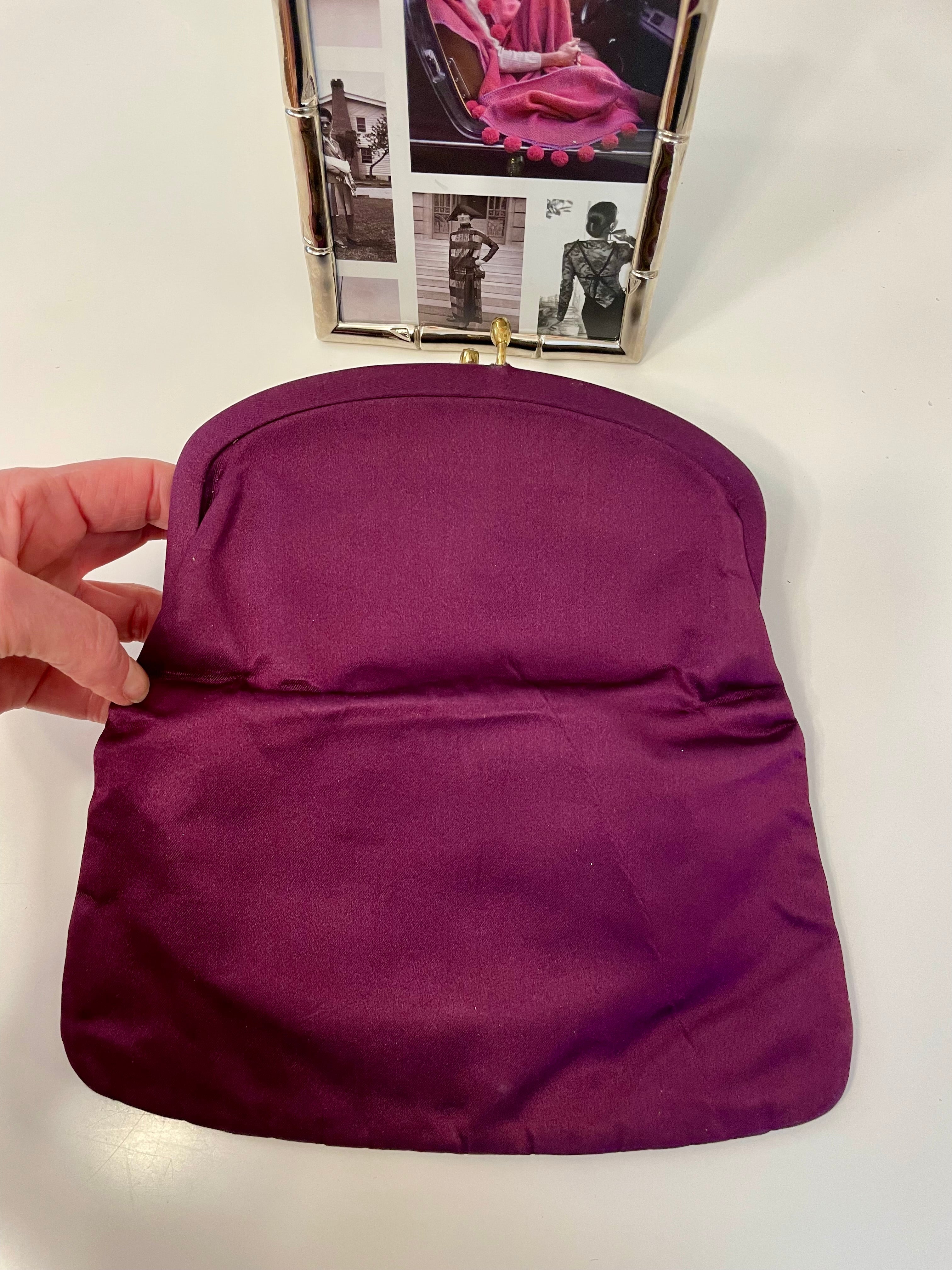 1960's Saks Fifth Ave deep purple satin fold over bag... so delightful
