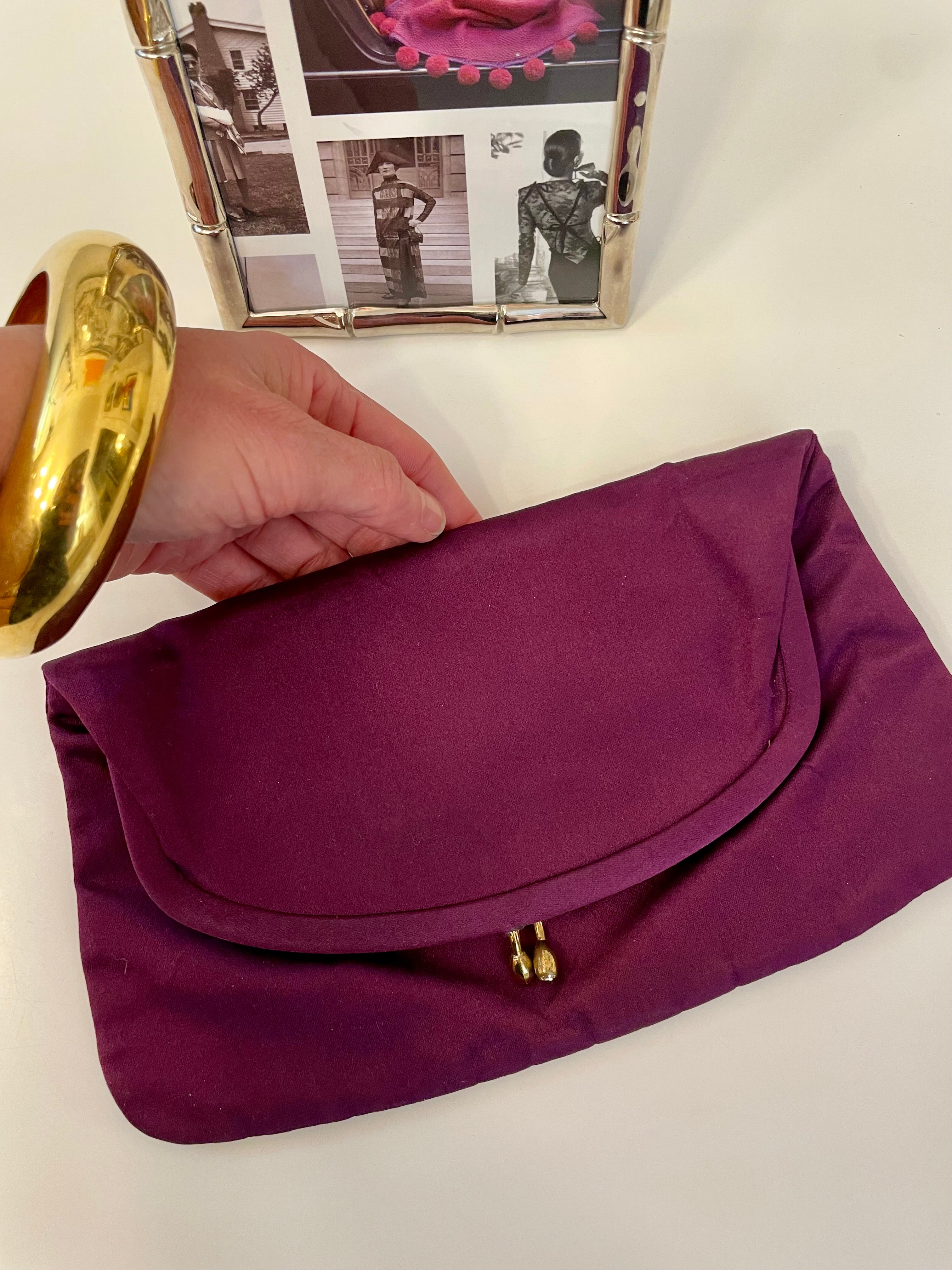 1960's Saks Fifth Ave deep purple satin fold over bag... so delightful