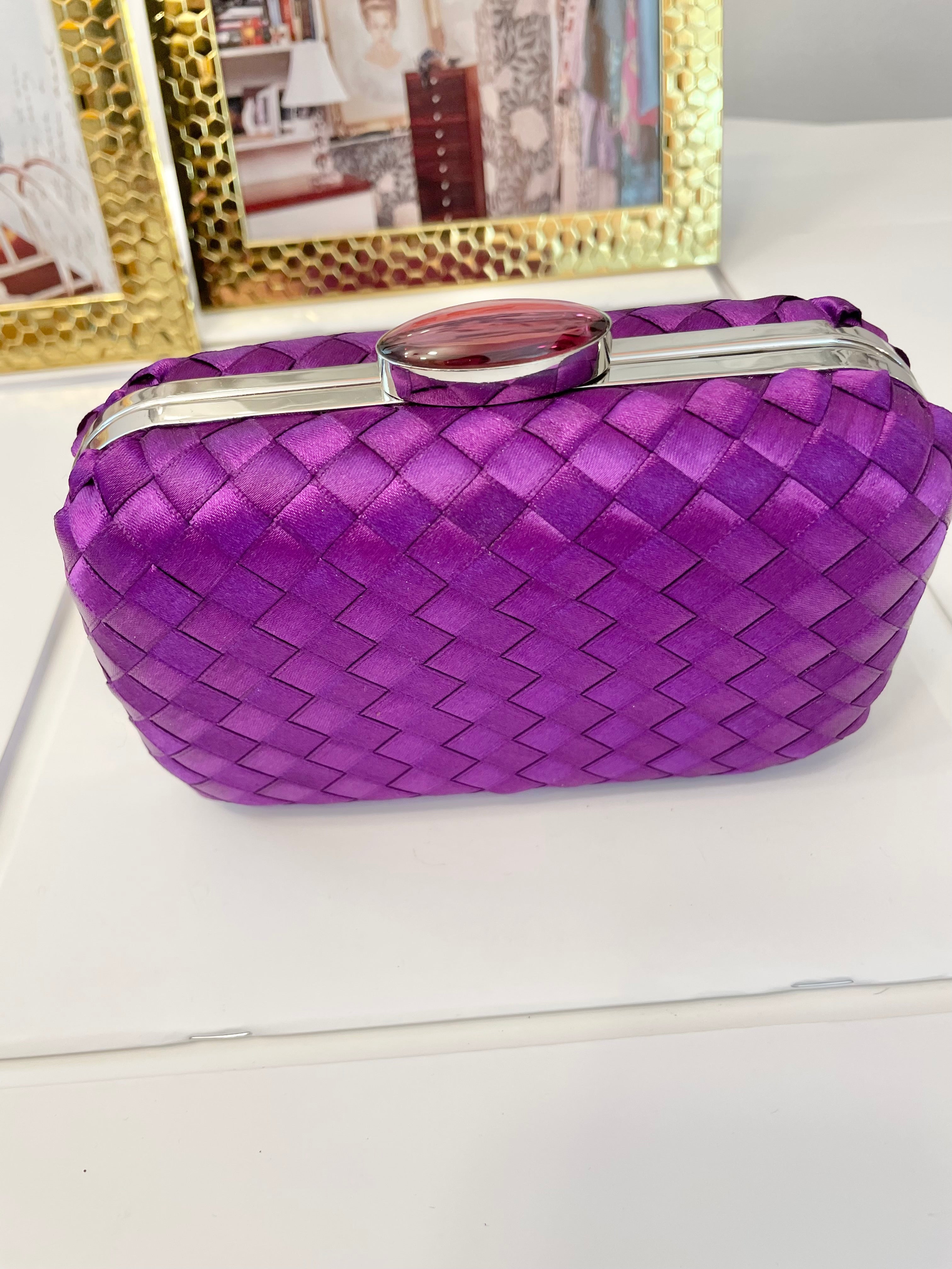 The most classy violet colored satin box bag... so chic