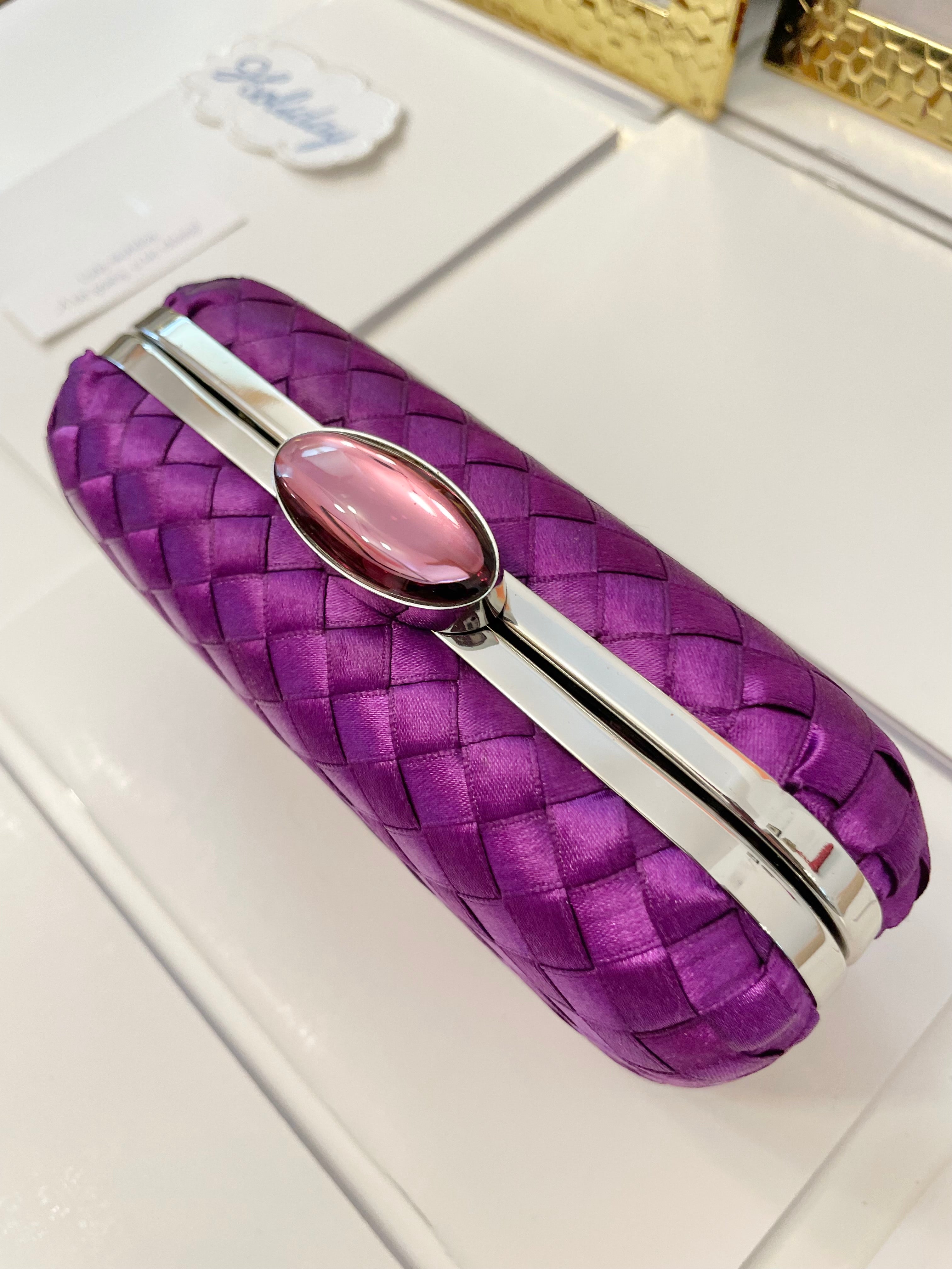 The most classy violet colored satin box bag... so chic