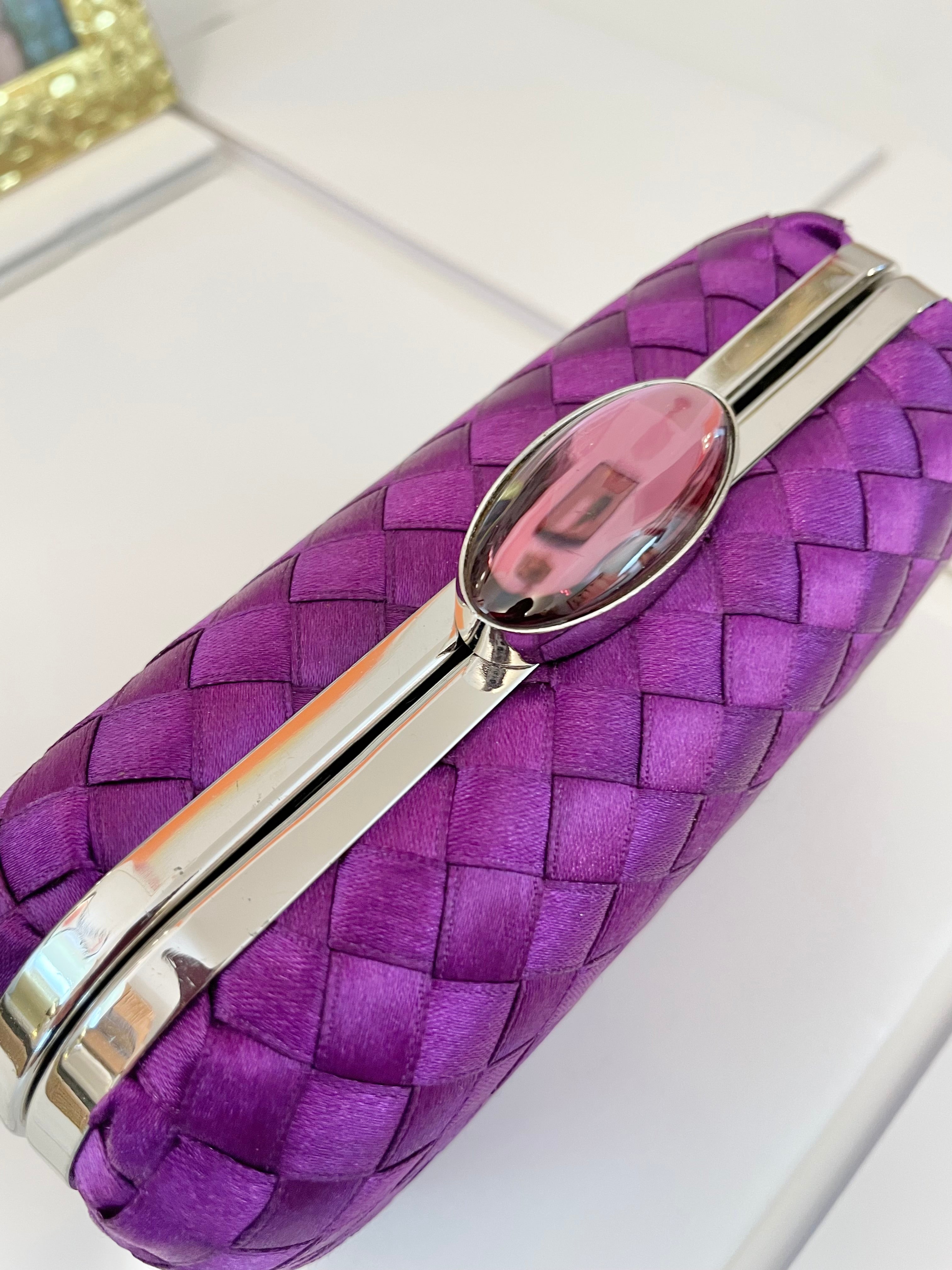 The most classy violet colored satin box bag... so chic