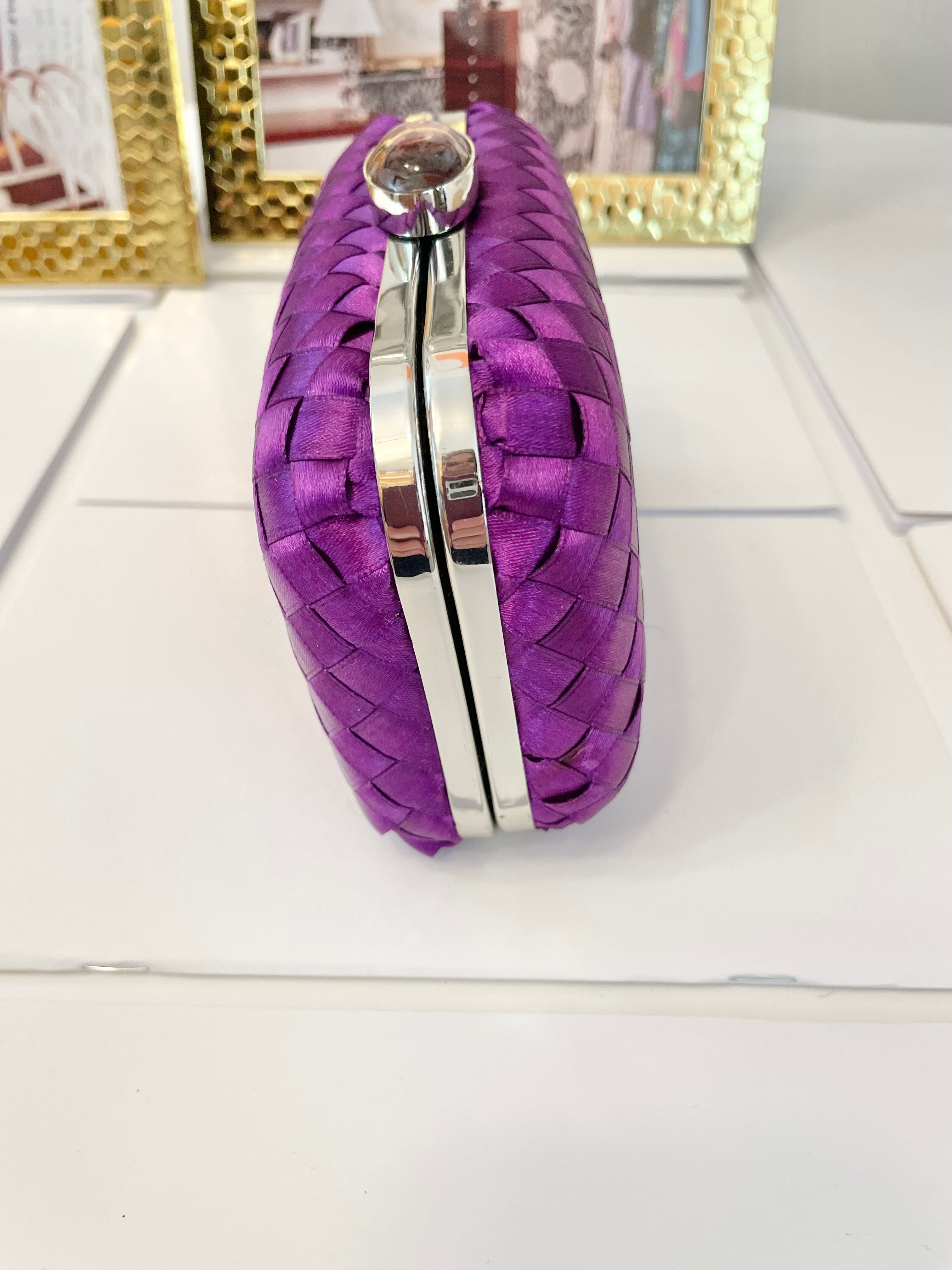 The most classy violet colored satin box bag... so chic