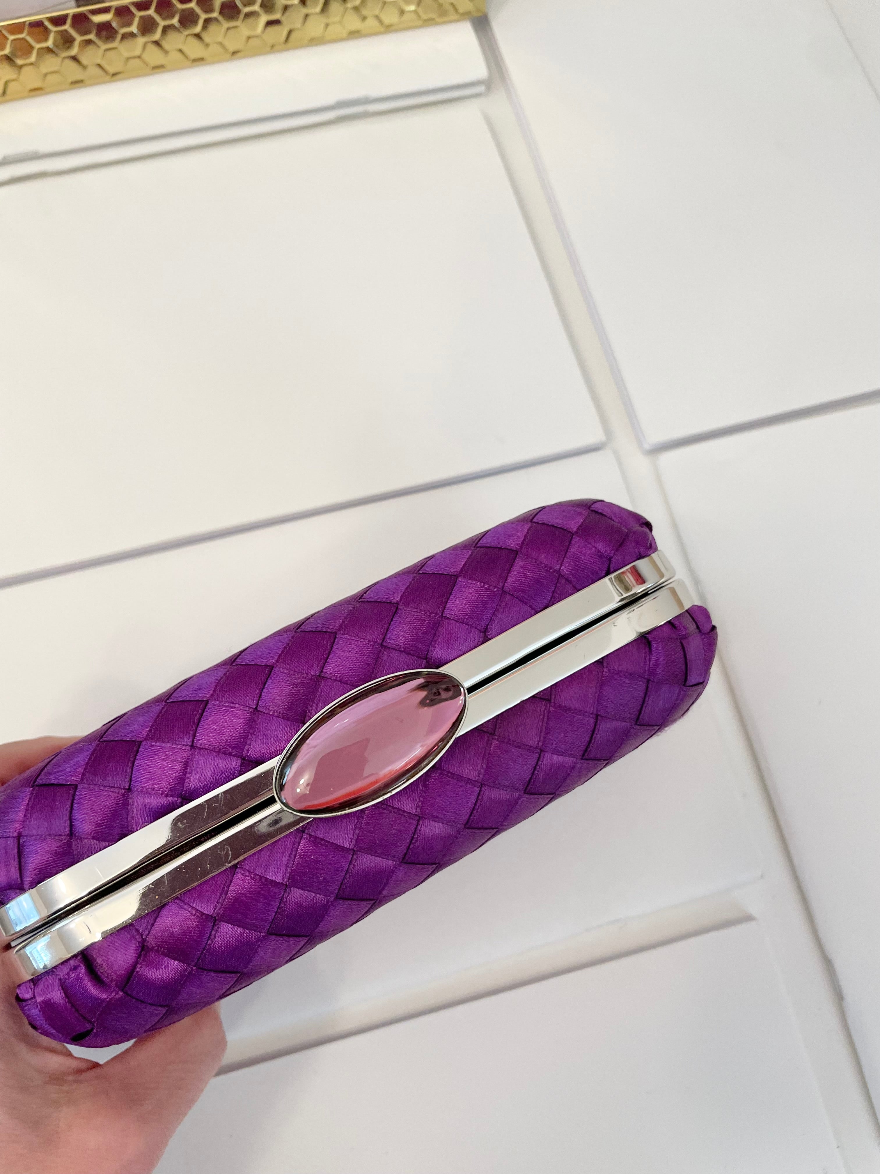 The most classy violet colored satin box bag... so chic