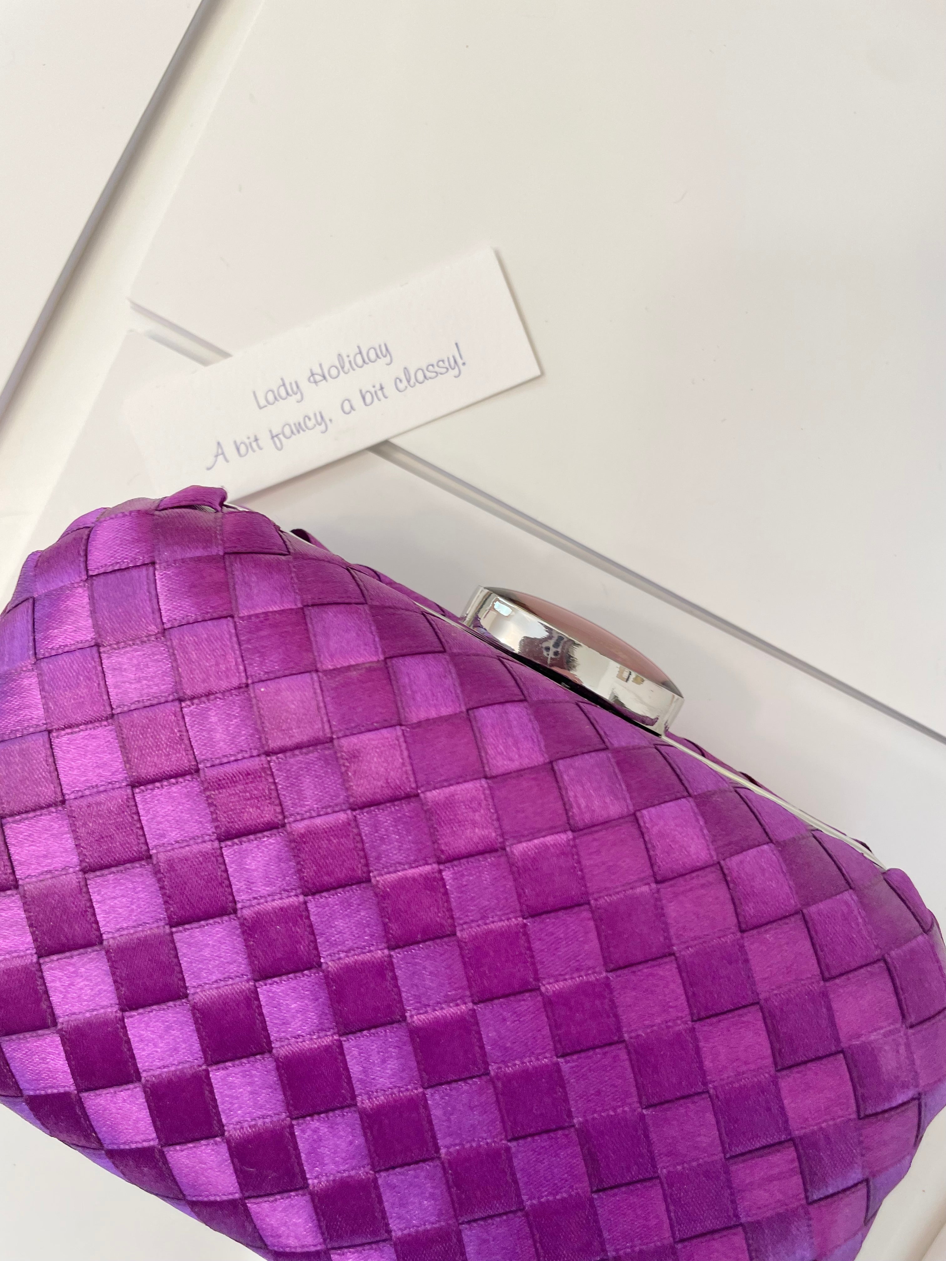 The most classy violet colored satin box bag... so chic