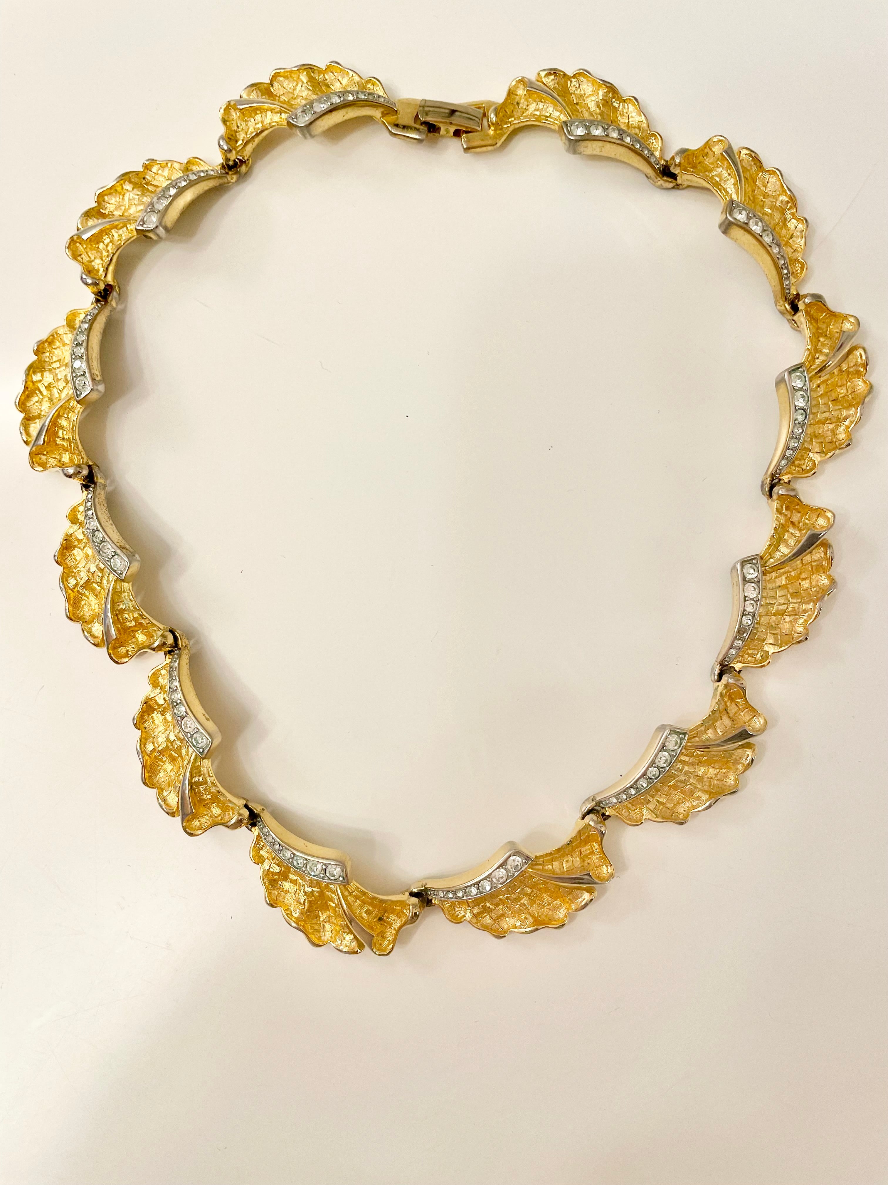Vintage 1960's Socialite gold and pave set stone collar necklace. A rare beauty!
