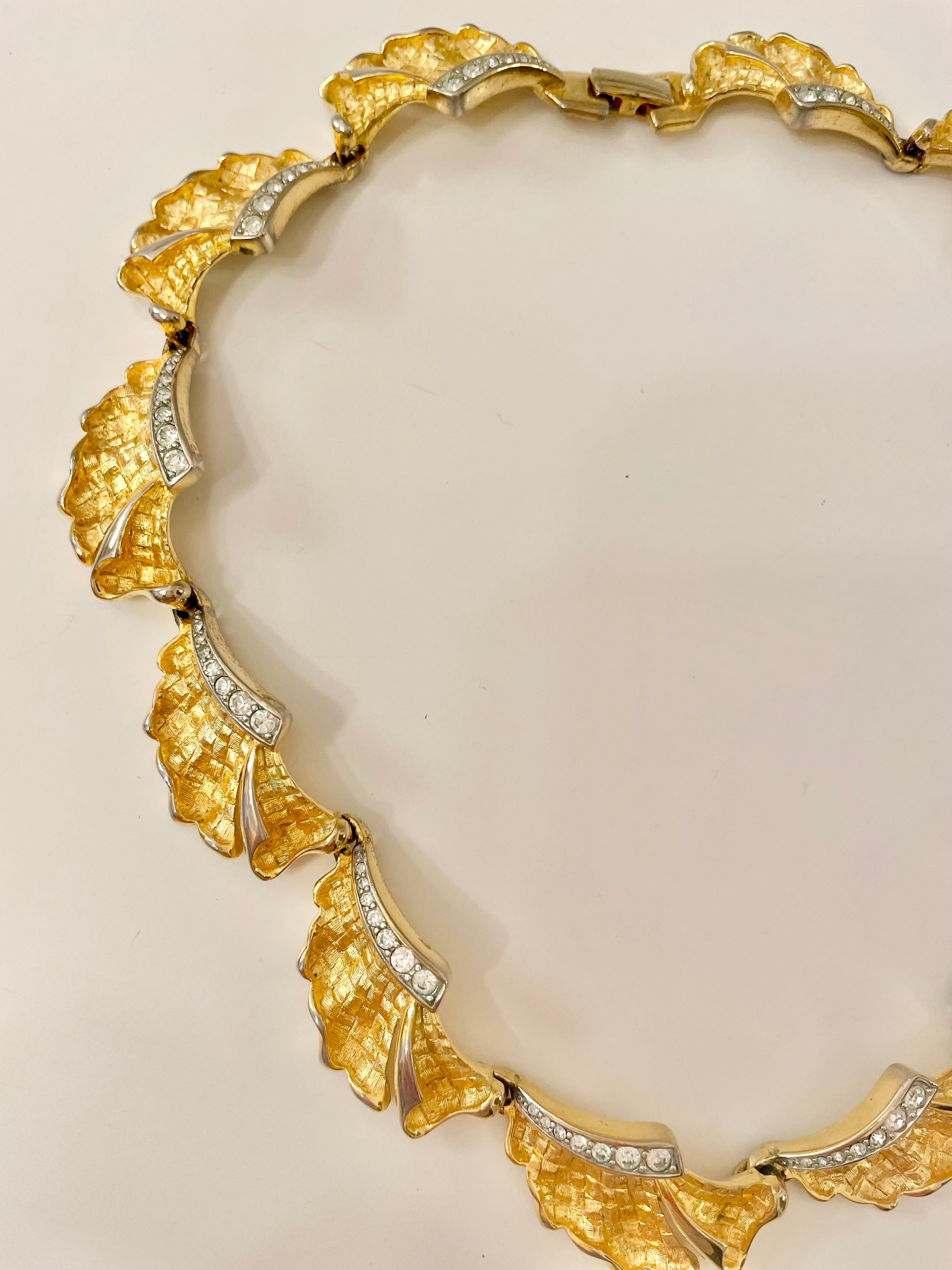 Vintage 1960's Socialite gold and pave set stone collar necklace. A rare beauty!