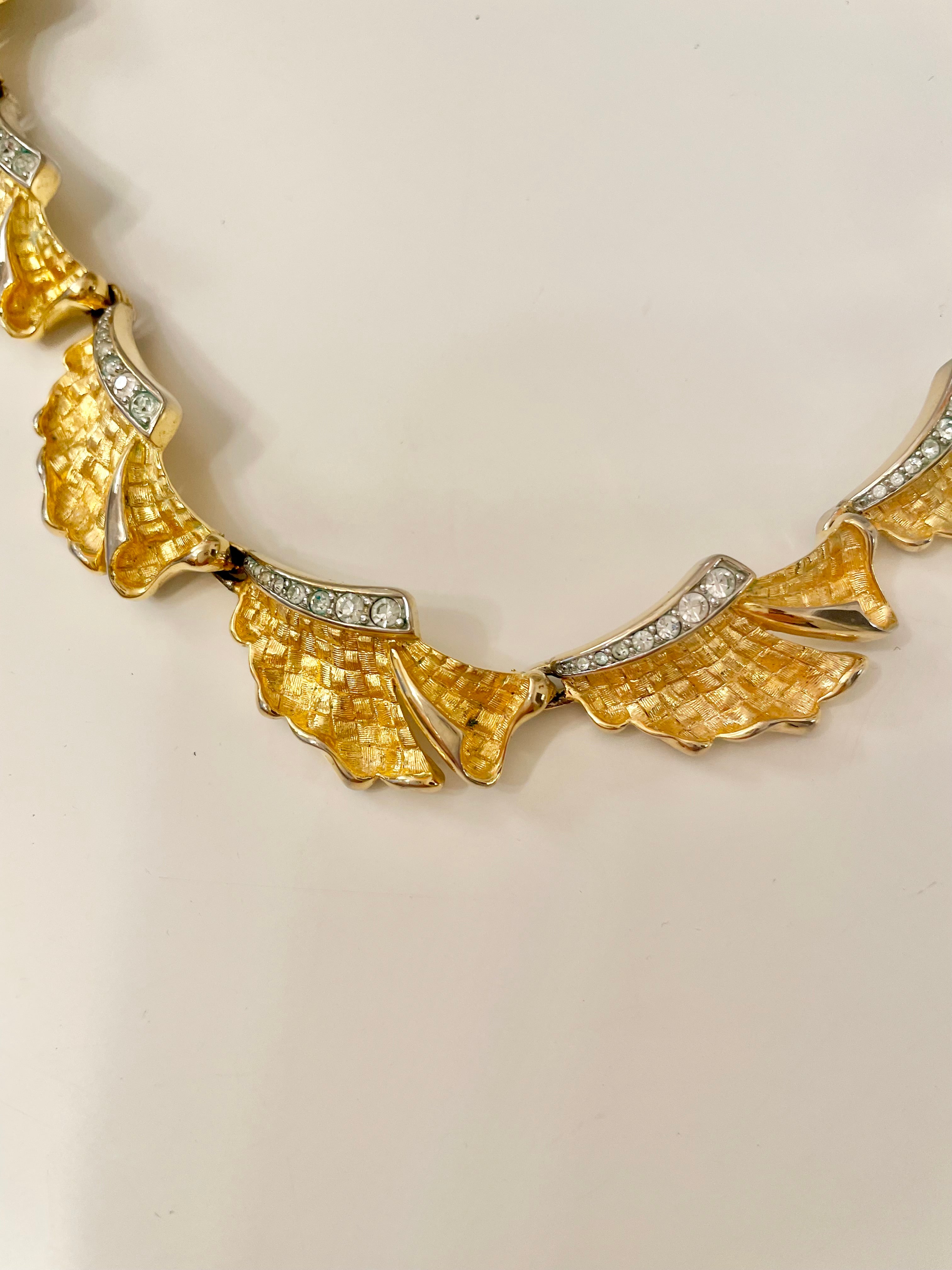 Vintage 1960's Socialite gold and pave set stone collar necklace. A rare beauty!