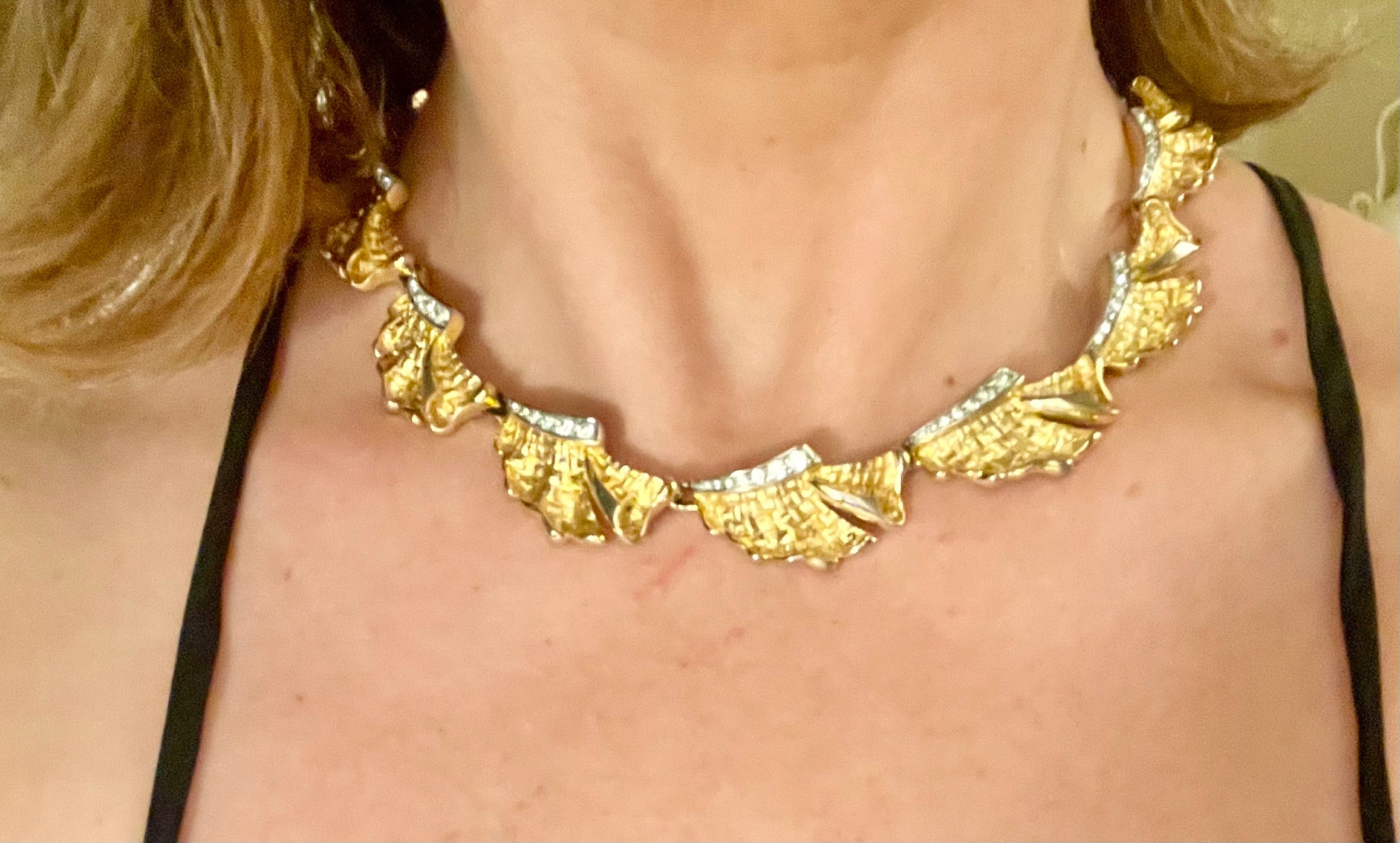 Vintage 1960's Socialite gold and pave set stone collar necklace. A rare beauty!