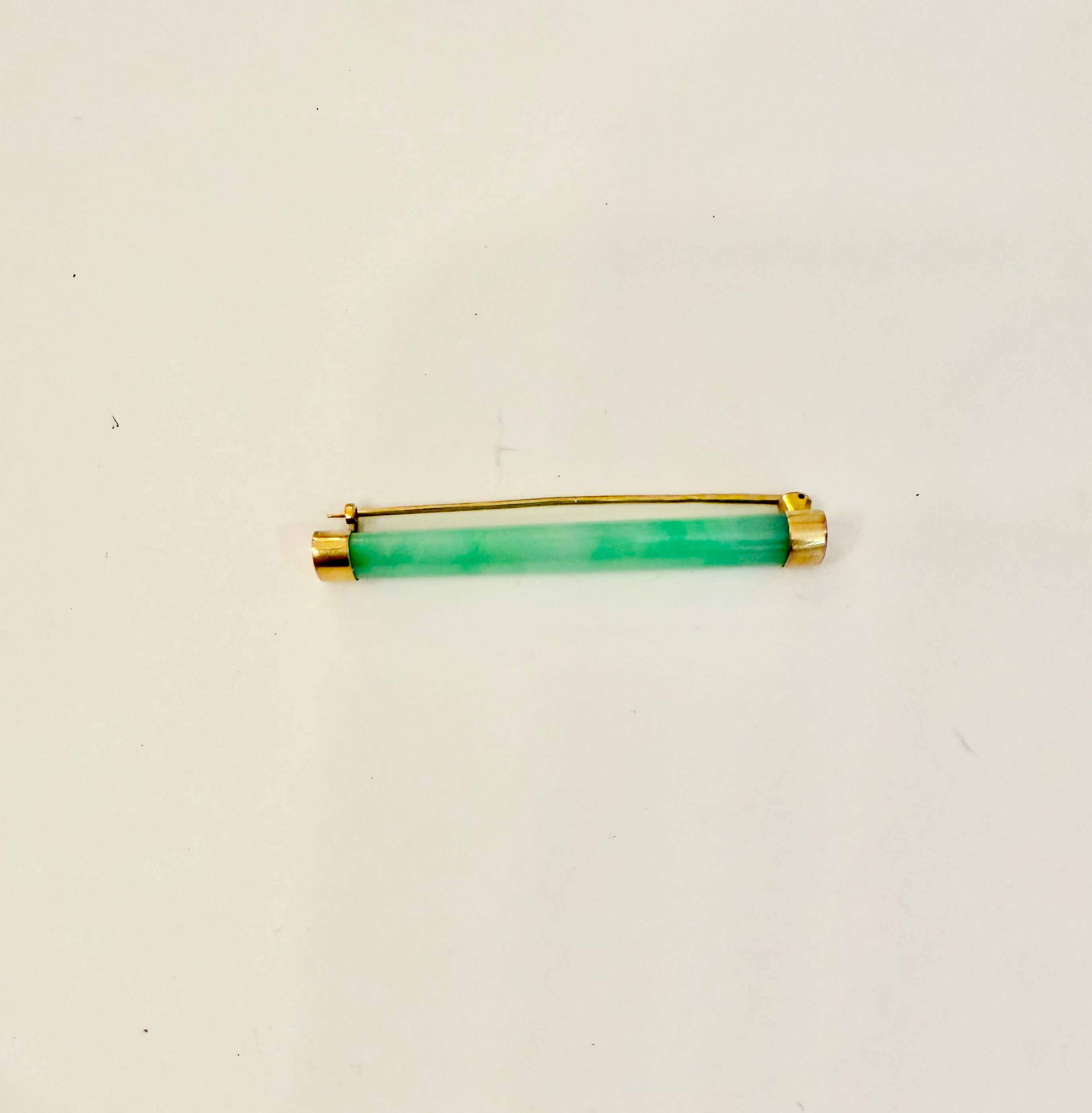 The most elegant 14K gold and genuine jade bar pin... a true classic.