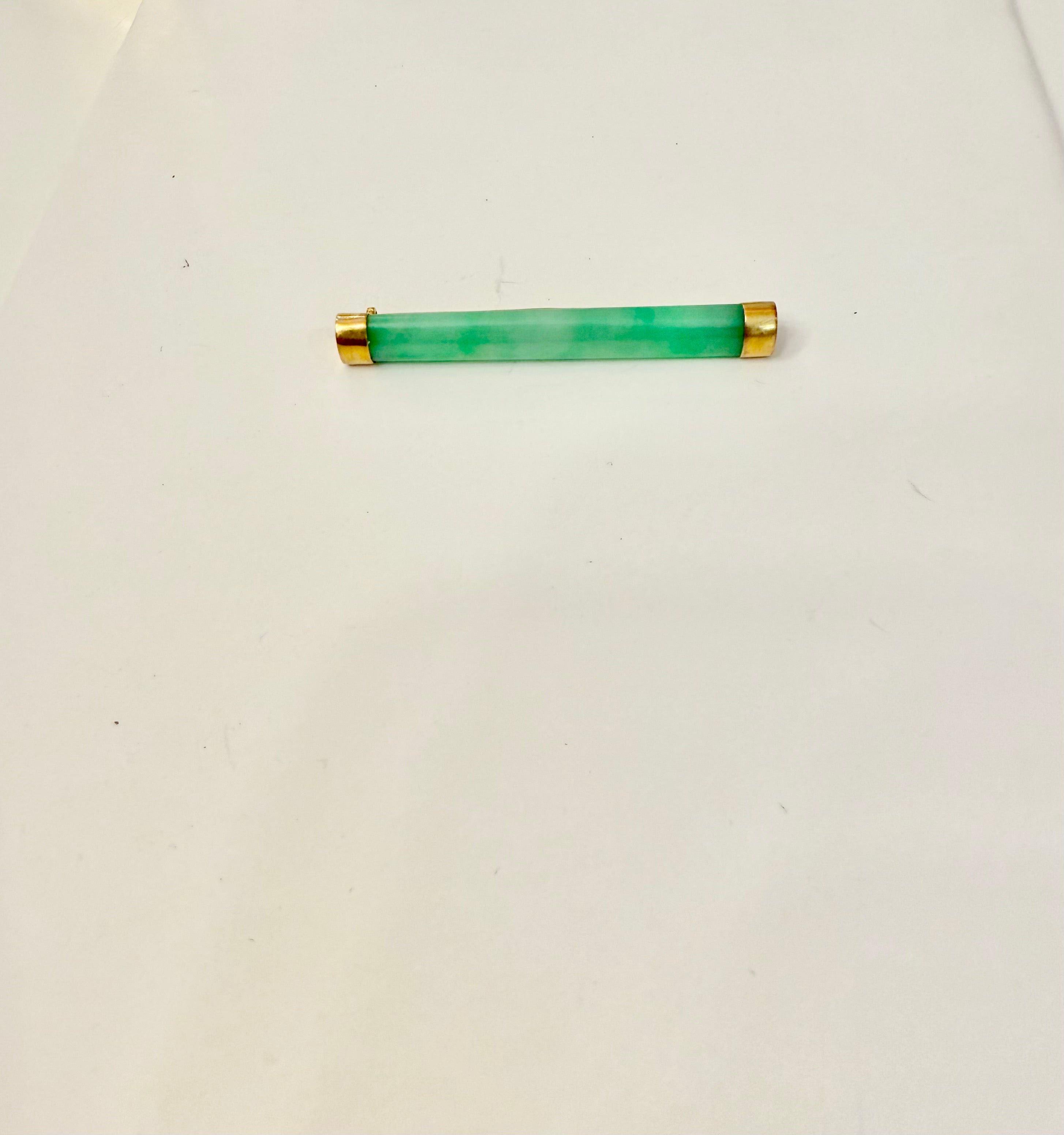 The most elegant 14K gold and genuine jade bar pin... a true classic.