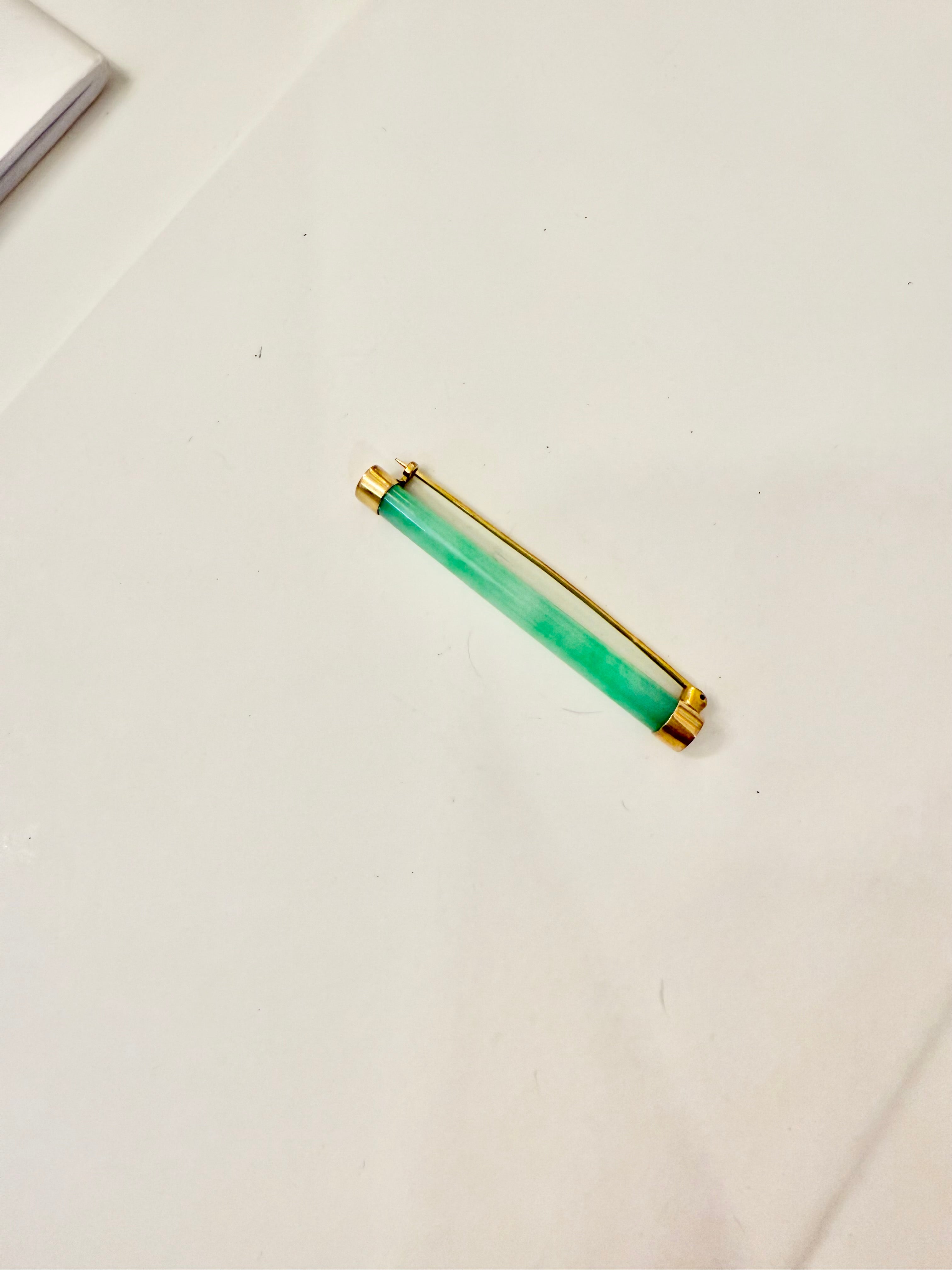 The most elegant 14K gold and genuine jade bar pin... a true classic.