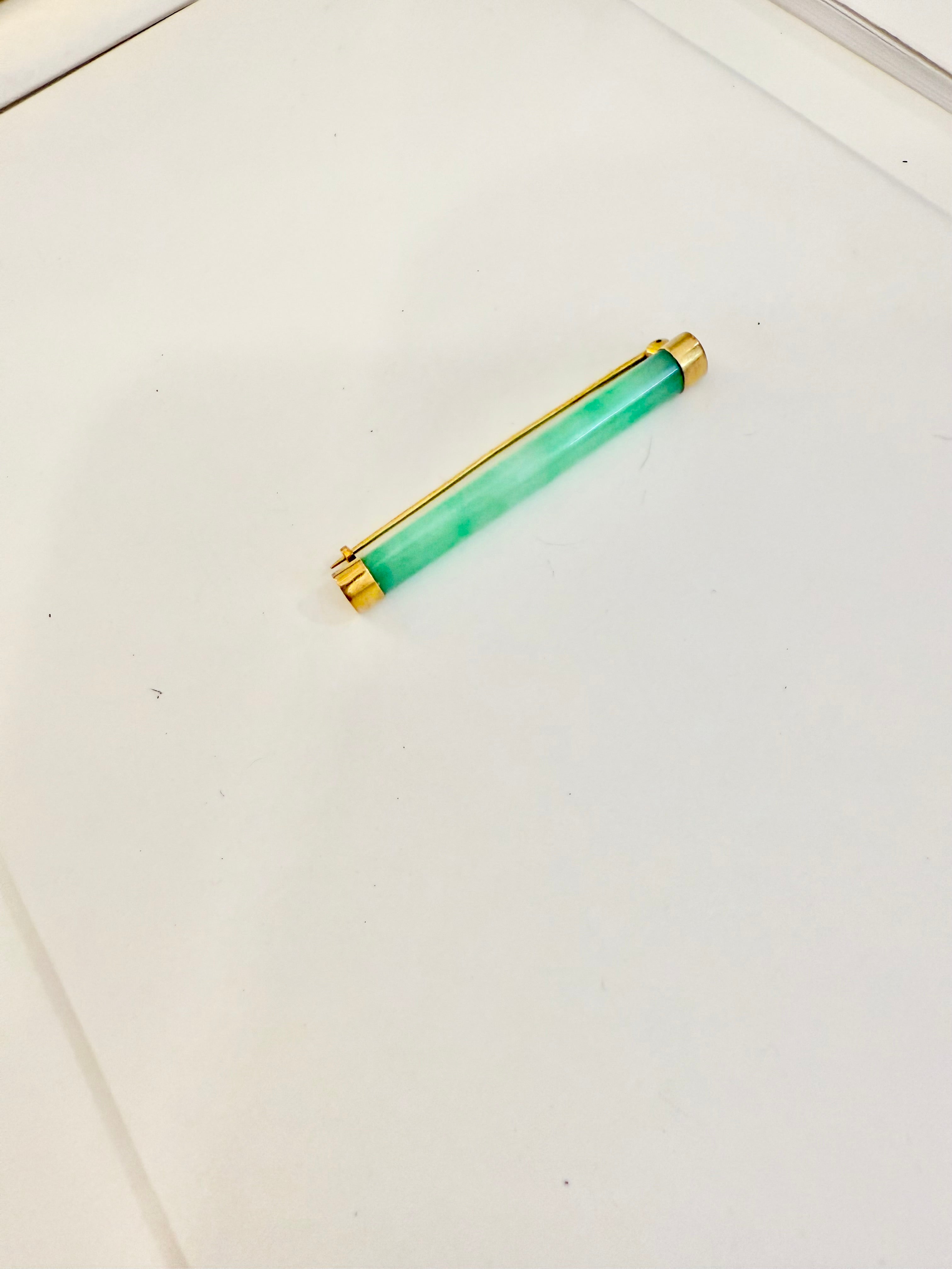 The most elegant 14K gold and genuine jade bar pin... a true classic.