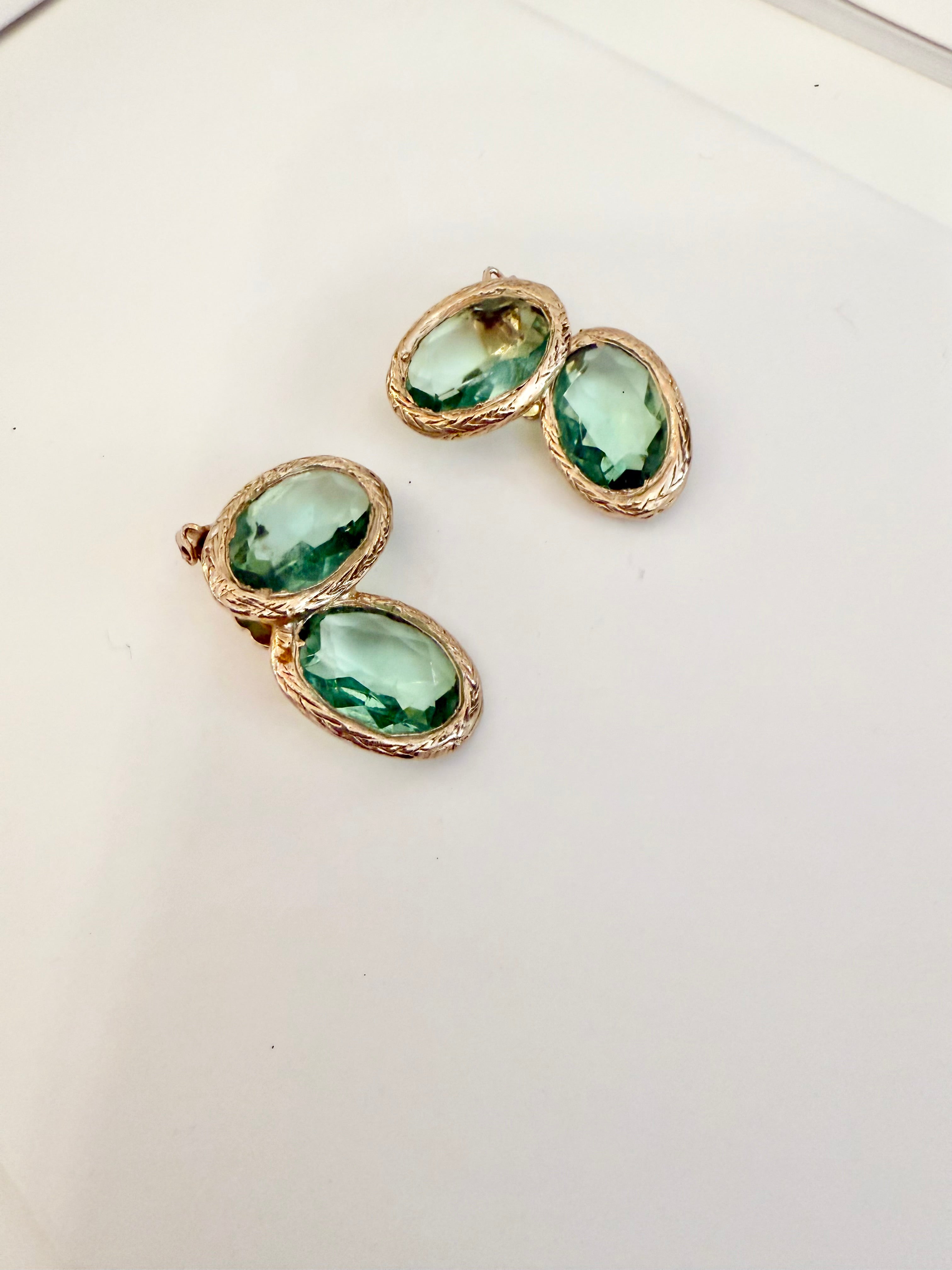1960's divine Made In France green glass ear climbers... so spectacular.