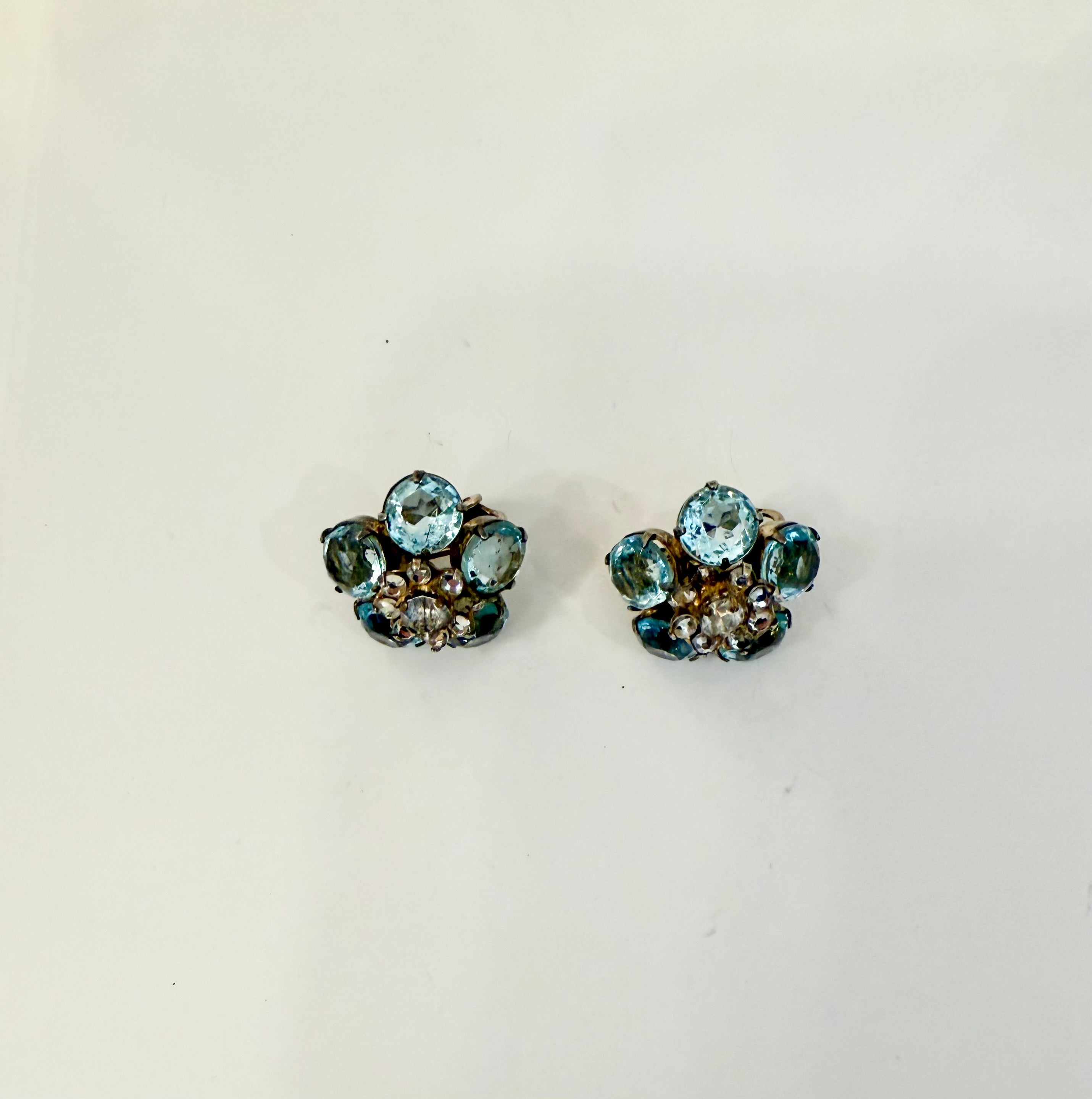 1940's aquamarine glass flower button earrings.... so elegant