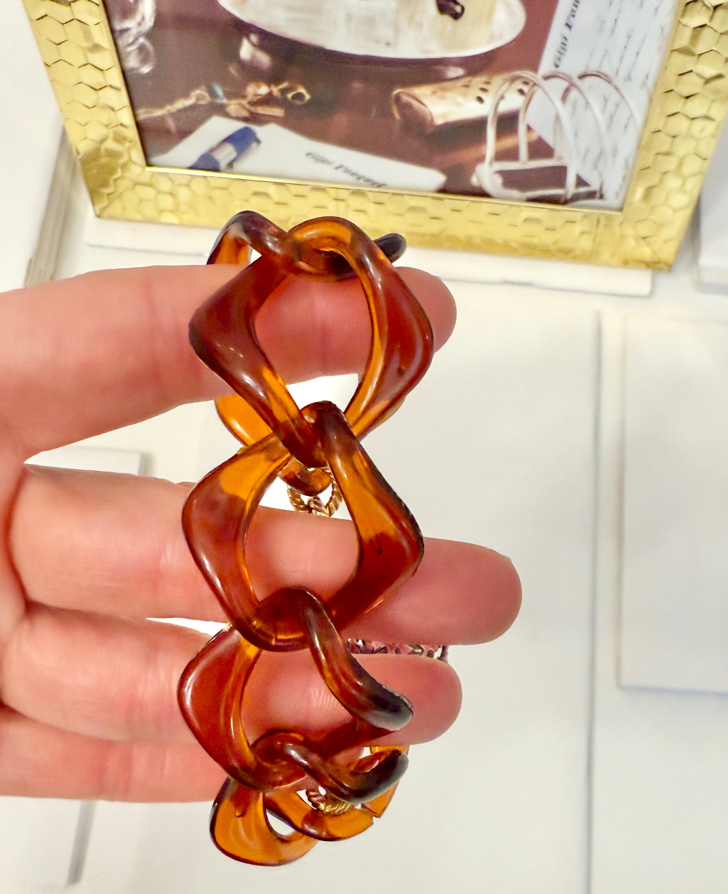 1960's most delicious faux tortoise link charm bracelet... what a classy little number!