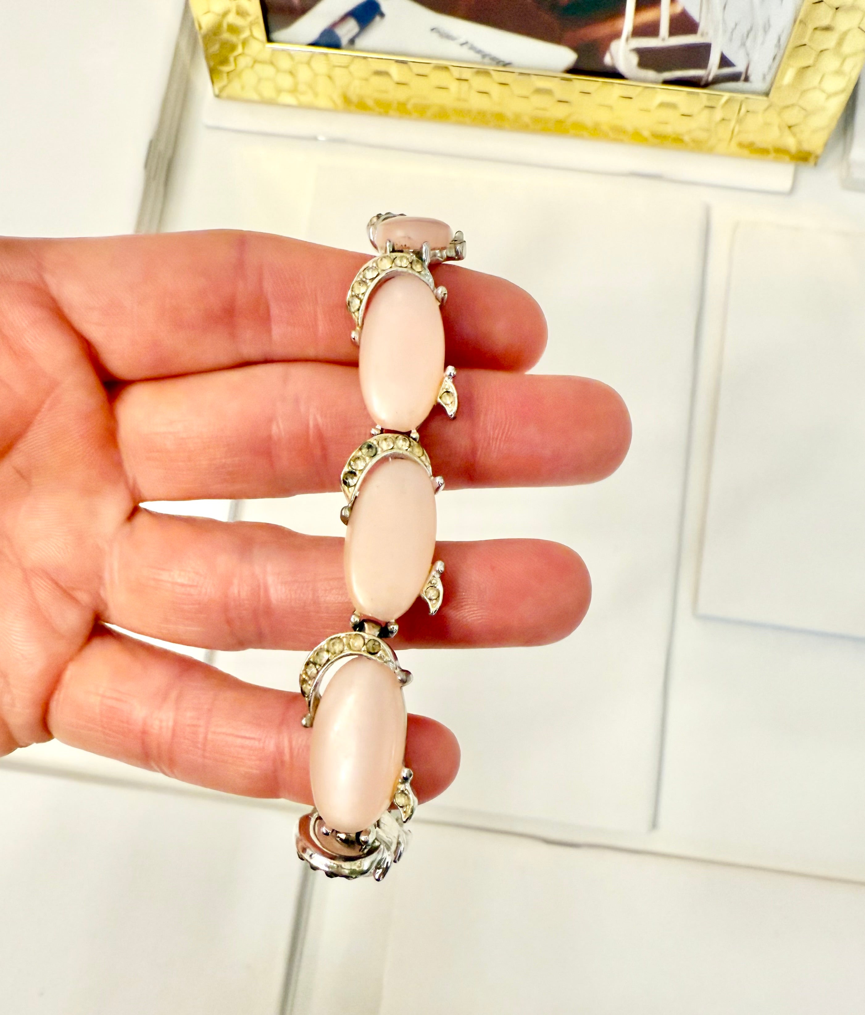 The most charming blush pink tennis style bracelet... so flirty
