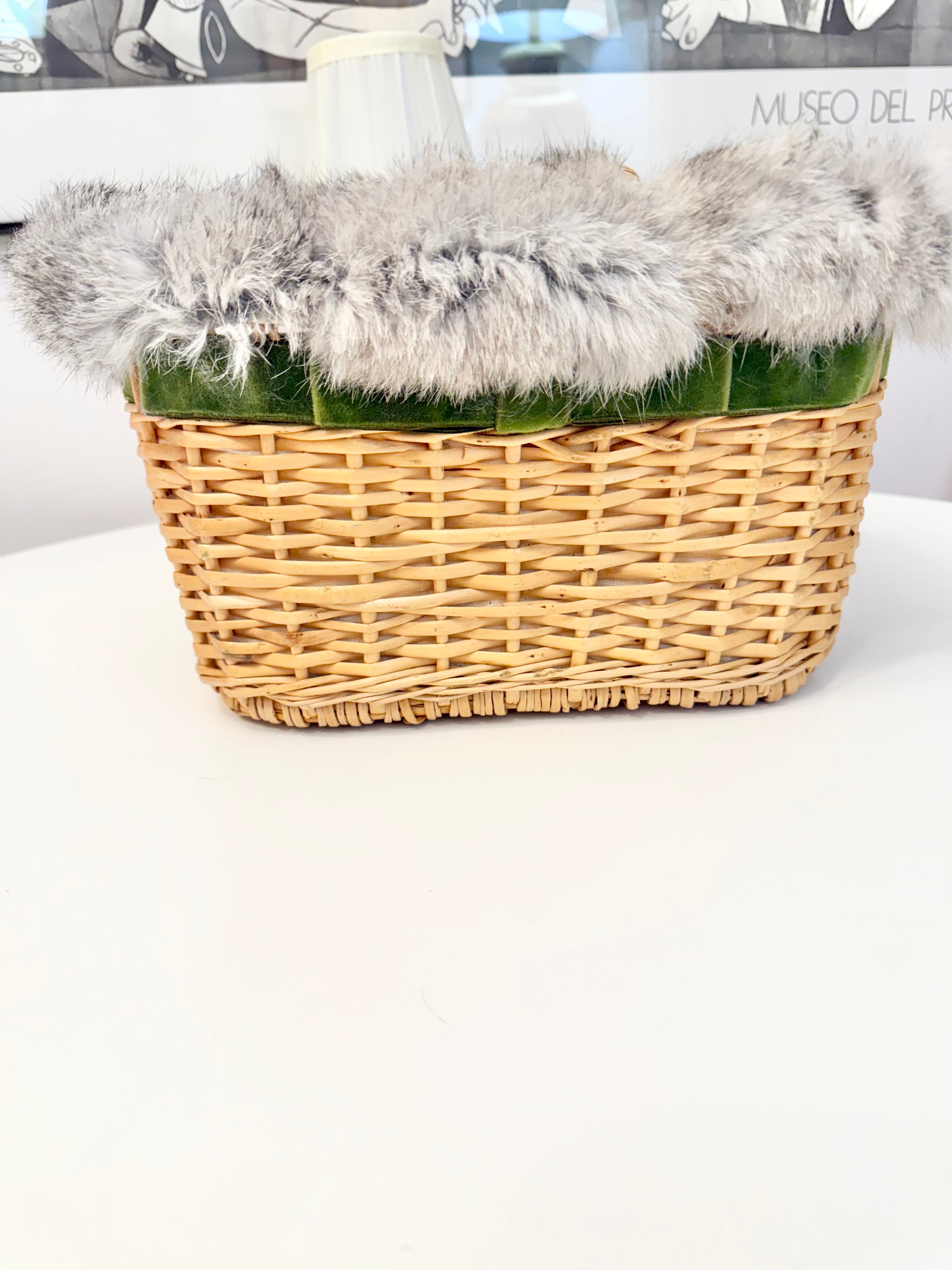 1960's Ladies who lunch basket bag trimmed with silver fox fur....