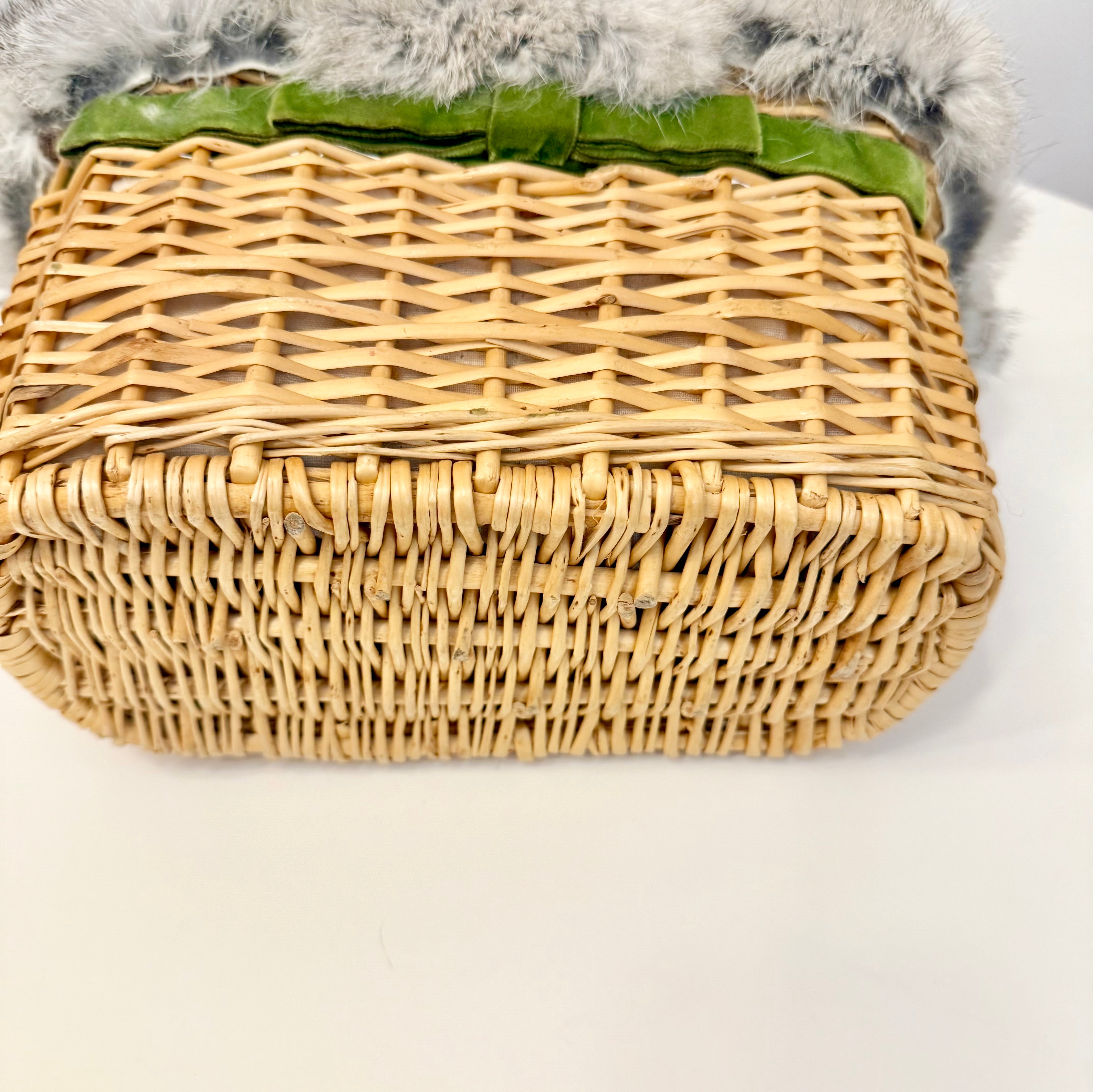 1960's Ladies who lunch basket bag trimmed with silver fox fur....